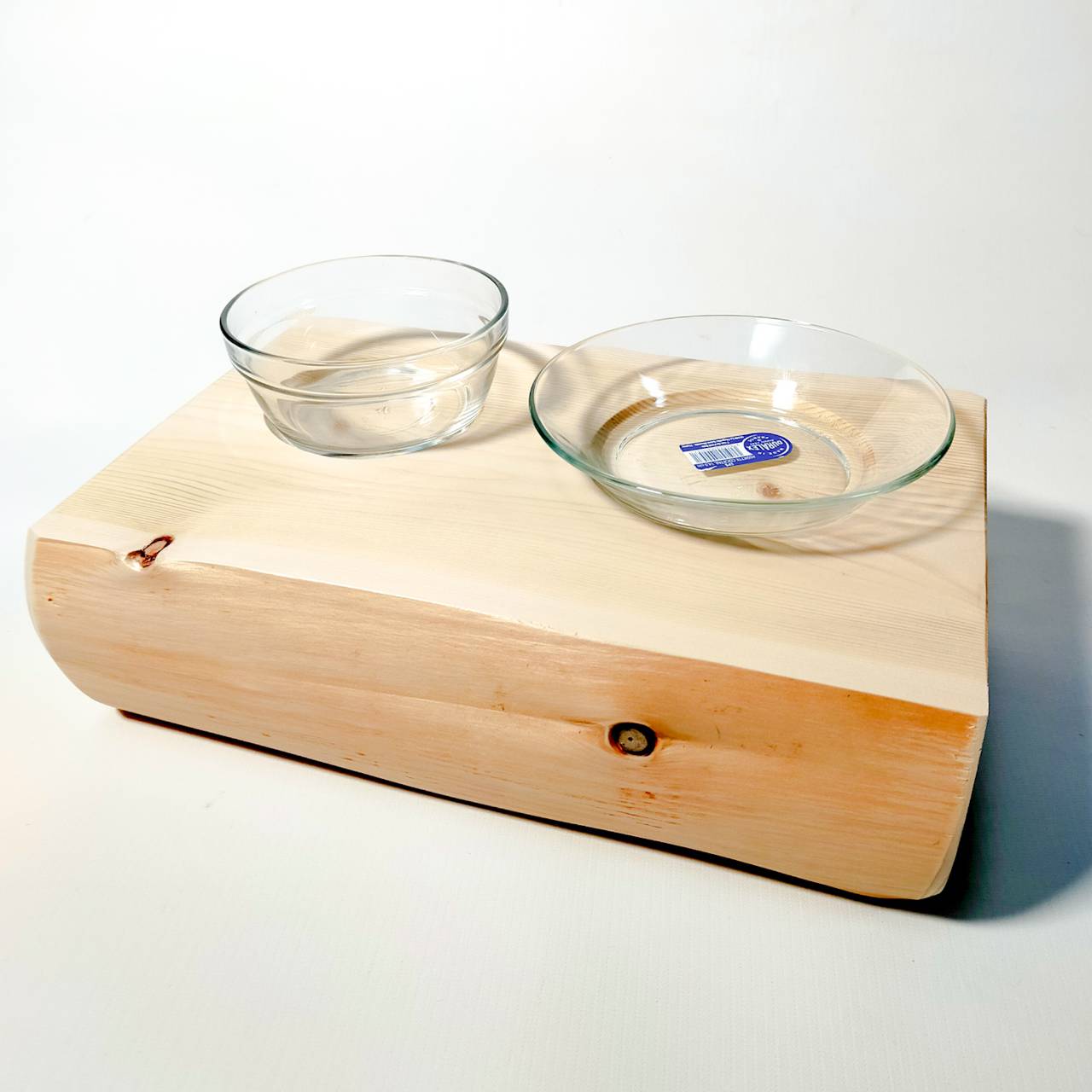 ラスト1 丸太のみの販売 アウトレット 高野槙ログボウルダブル ごはんとお水 ごはん台 餌台 水入れ 猫 小型犬 ペット用 1個販売 ペットテーブル