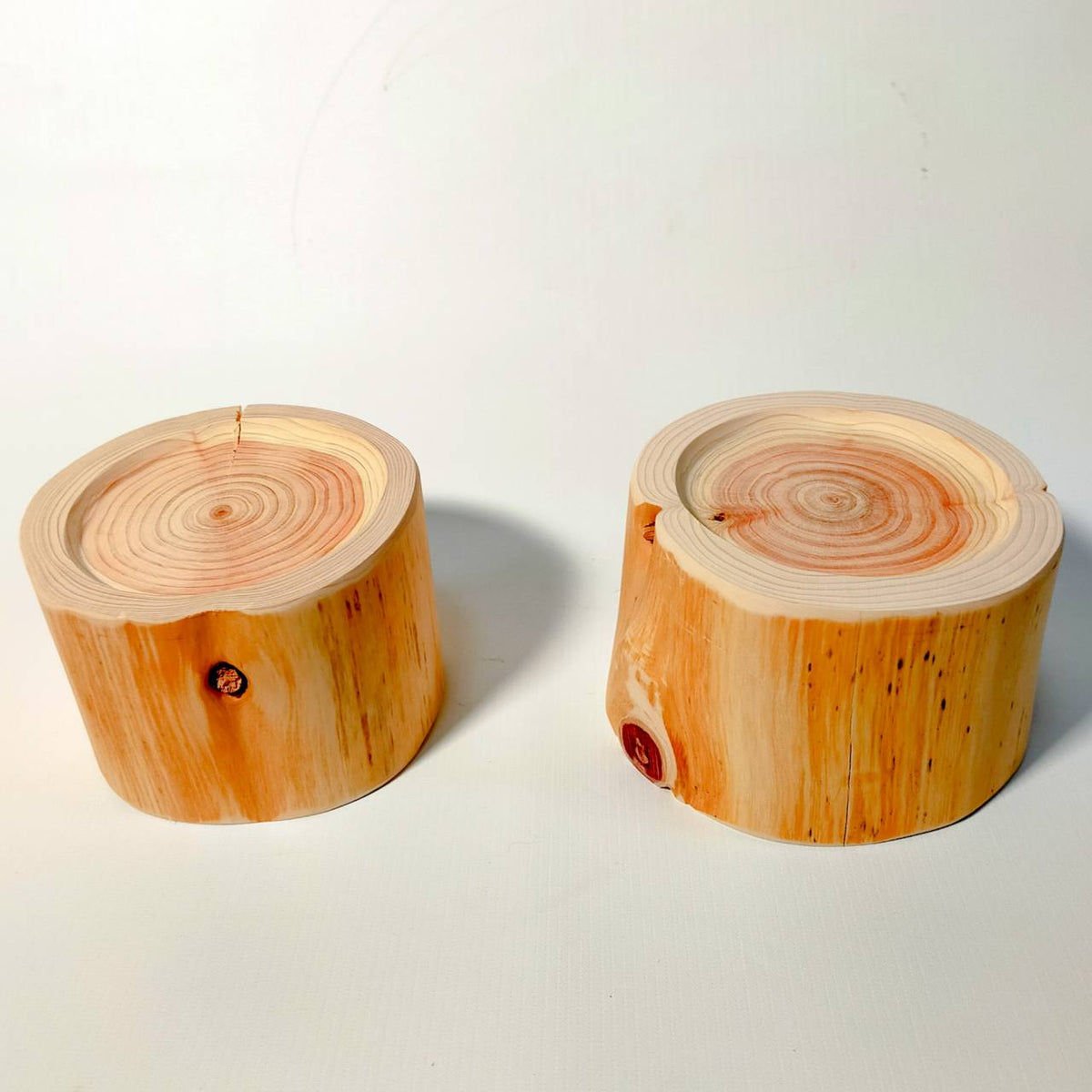 Hinoki log bowl pet table