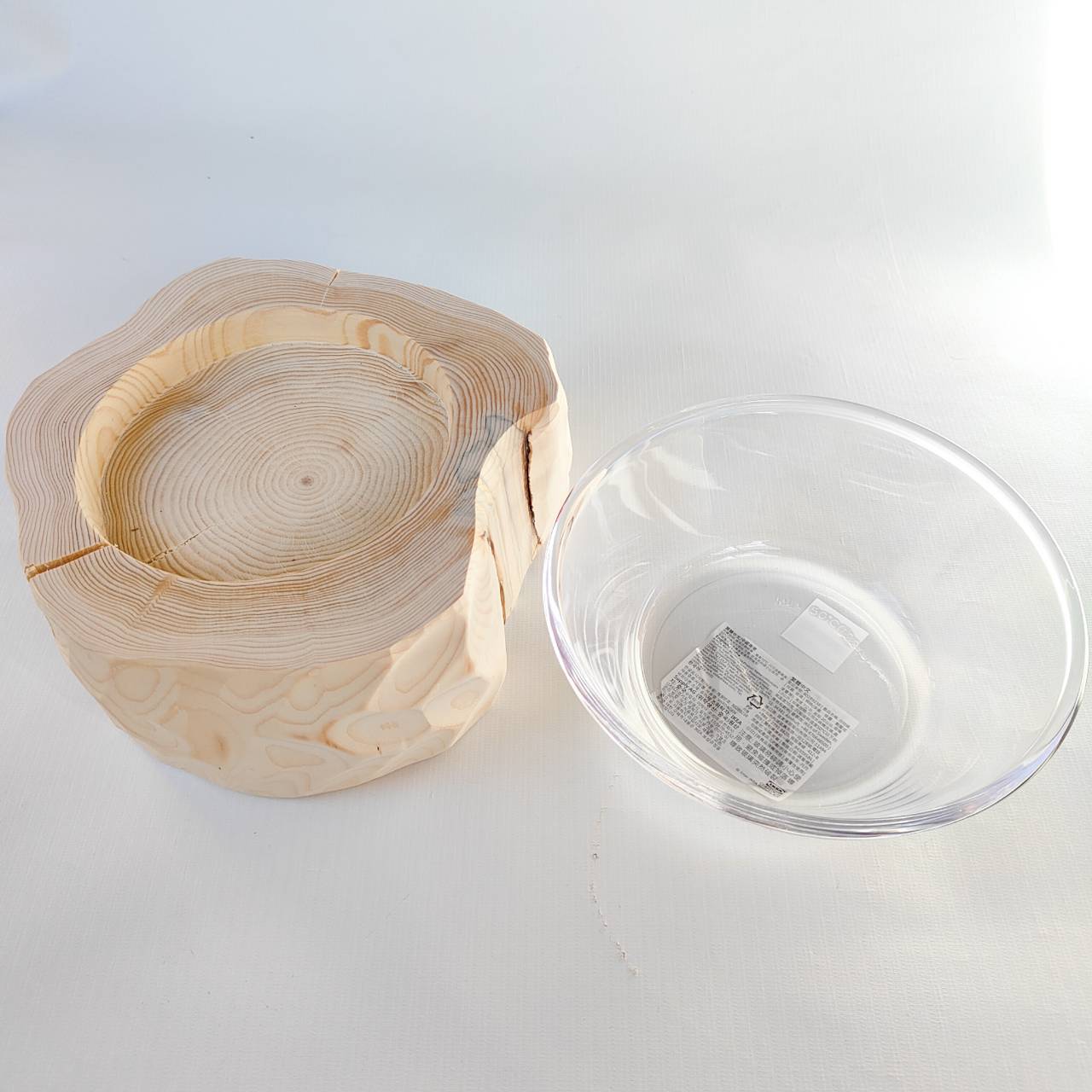 アウトレット 安定感UP! ガラスボウル大きめ -アート高野槙の丸太のLog Bowl- 水飲み台 ごはん台 餌台