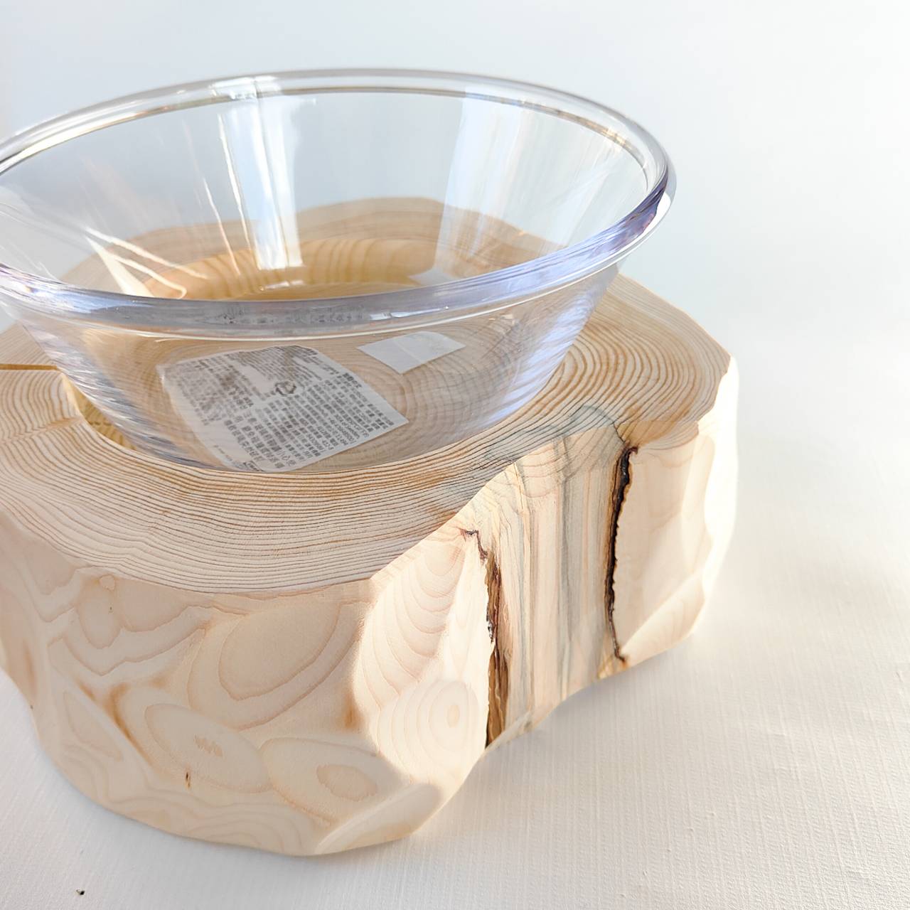アウトレット 安定感UP! ガラスボウル大きめ -アート高野槙の丸太のLog Bowl- 水飲み台 ごはん台 餌台
