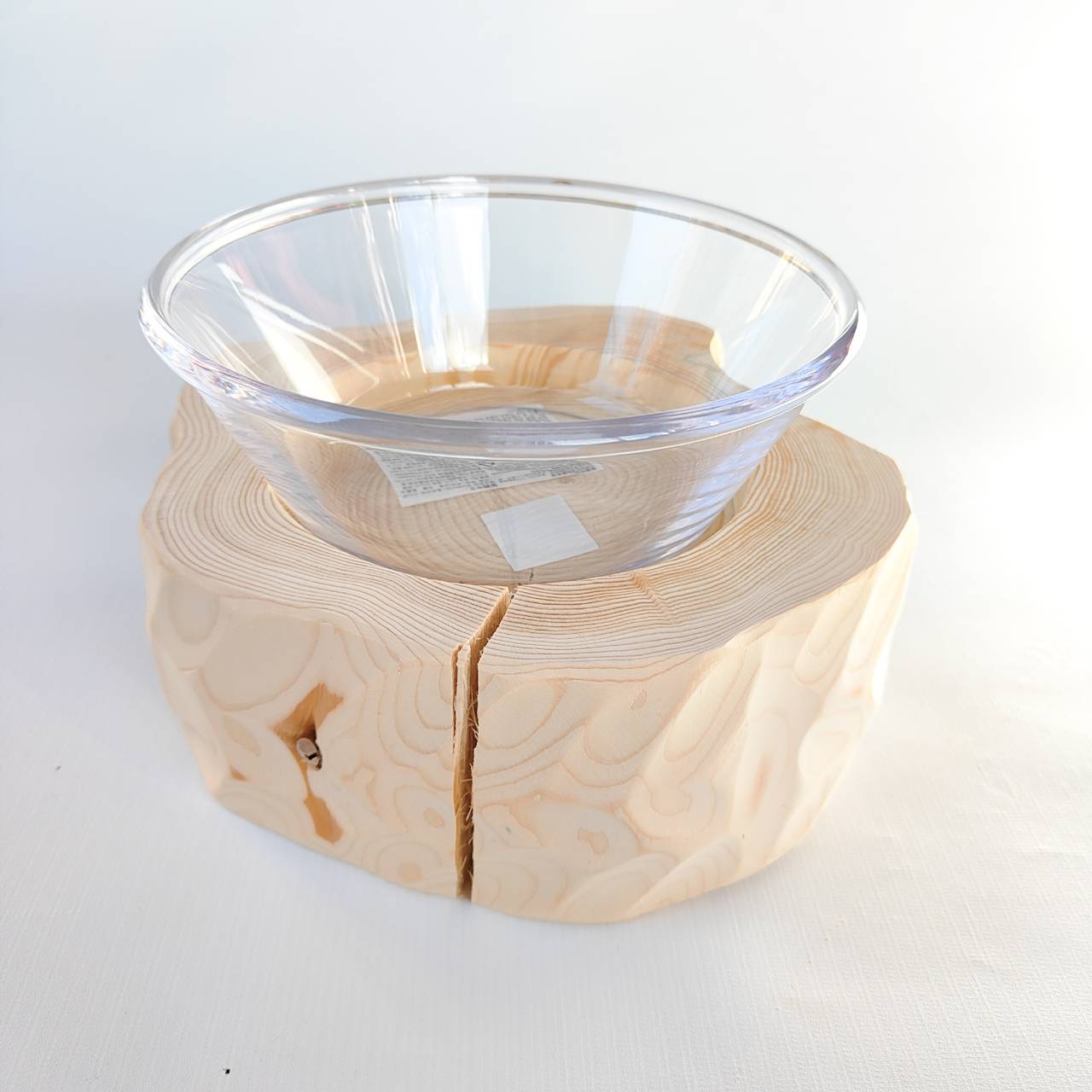 アウトレット 安定感UP! ガラスボウル大きめ -アート高野槙の丸太のLog Bowl- 水飲み台 ごはん台 餌台