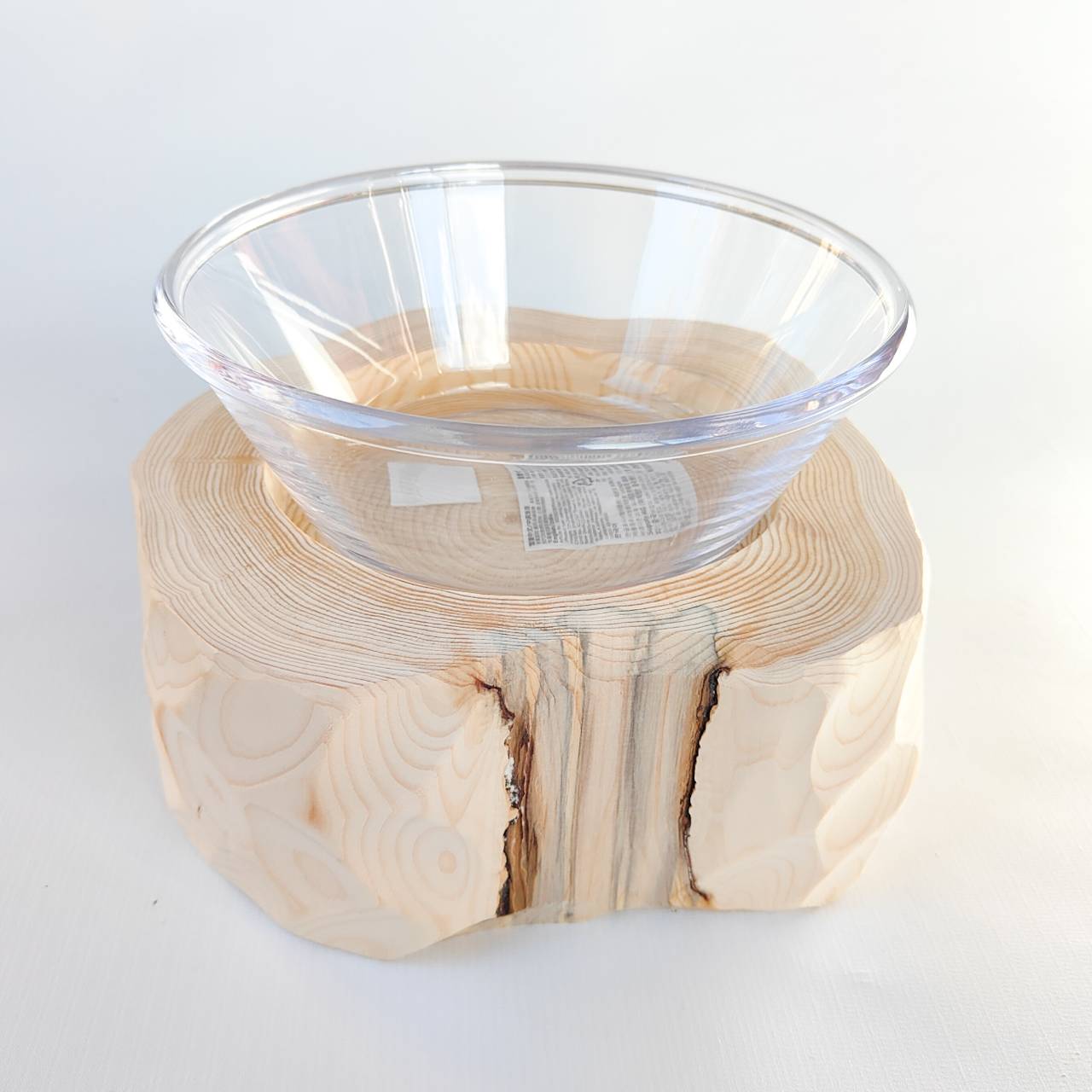 アウトレット 安定感UP! ガラスボウル大きめ -アート高野槙の丸太のLog Bowl- 水飲み台 ごはん台 餌台
