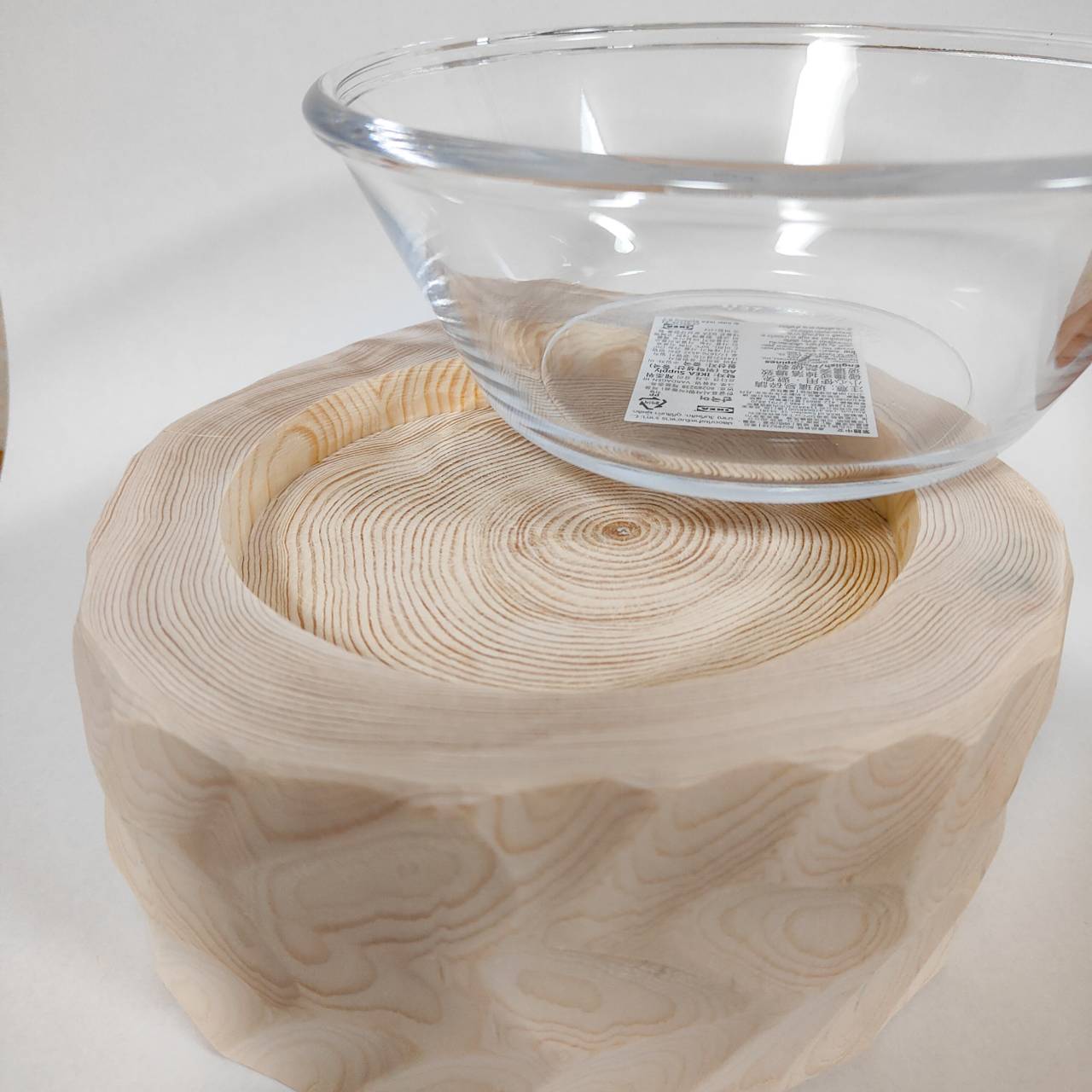 安定感UP! ガラスボウル大きめ -アート高野槙の丸太のLog Bowl- 水飲み台 ごはん台 餌台