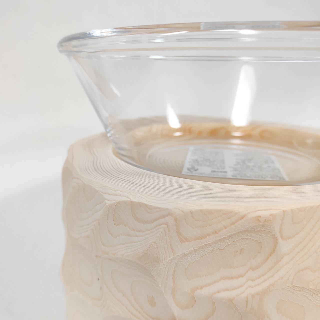 安定感UP! ガラスボウル大きめ -アート高野槙の丸太のLog Bowl- 水飲み台 ごはん台 餌台