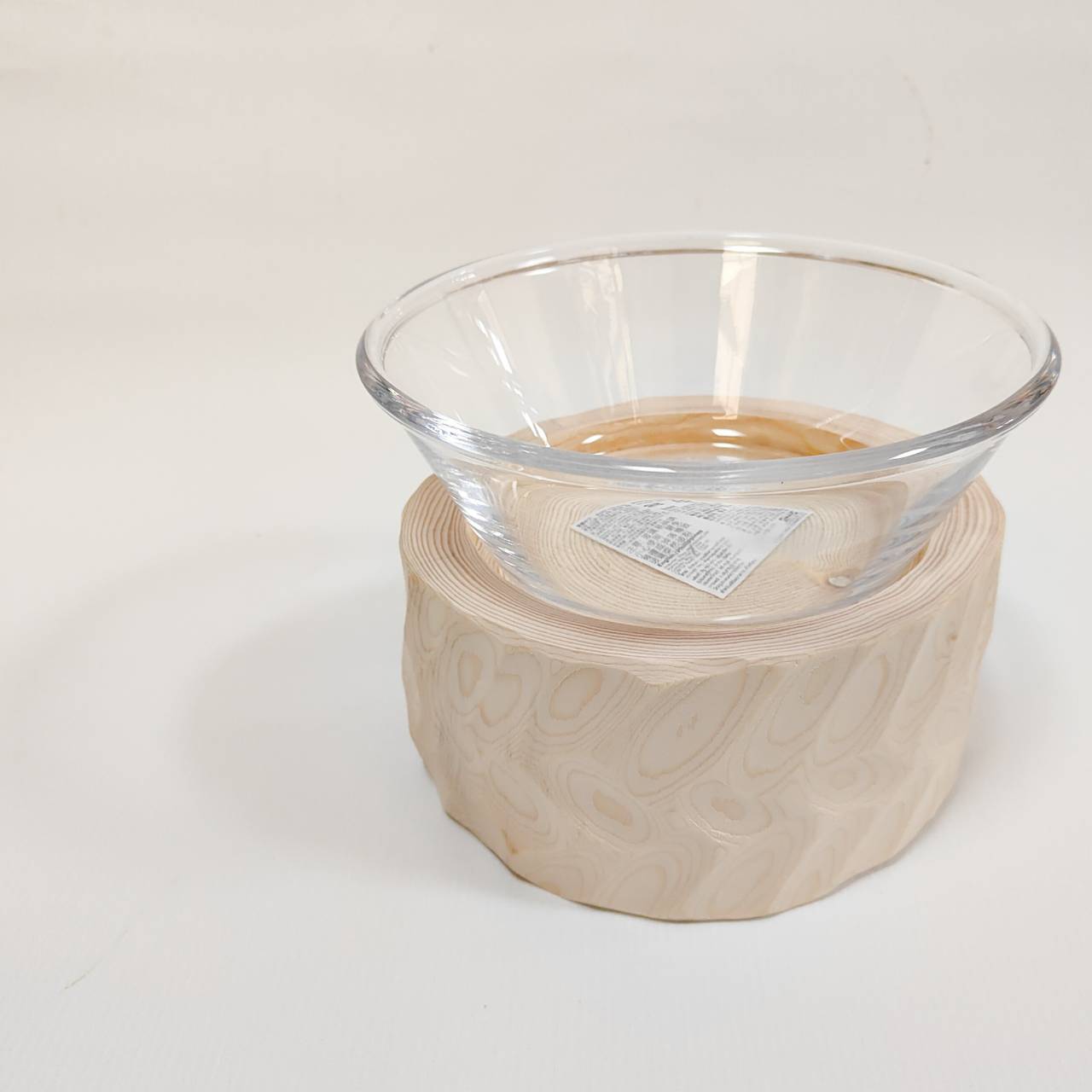 安定感UP! ガラスボウル大きめ -アート高野槙の丸太のLog Bowl- 水飲み台 ごはん台 餌台