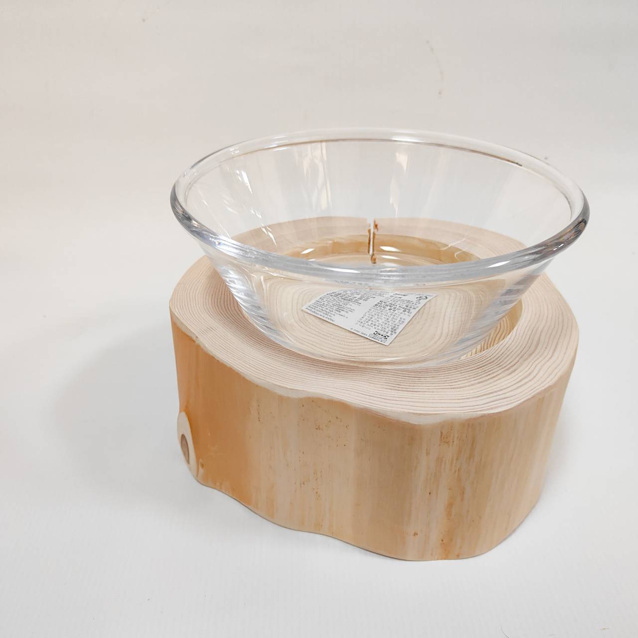 ガラスボウル大きめ フレッシュ高野槙のLog Bowl- 水飲み台 ごはん台 餌台