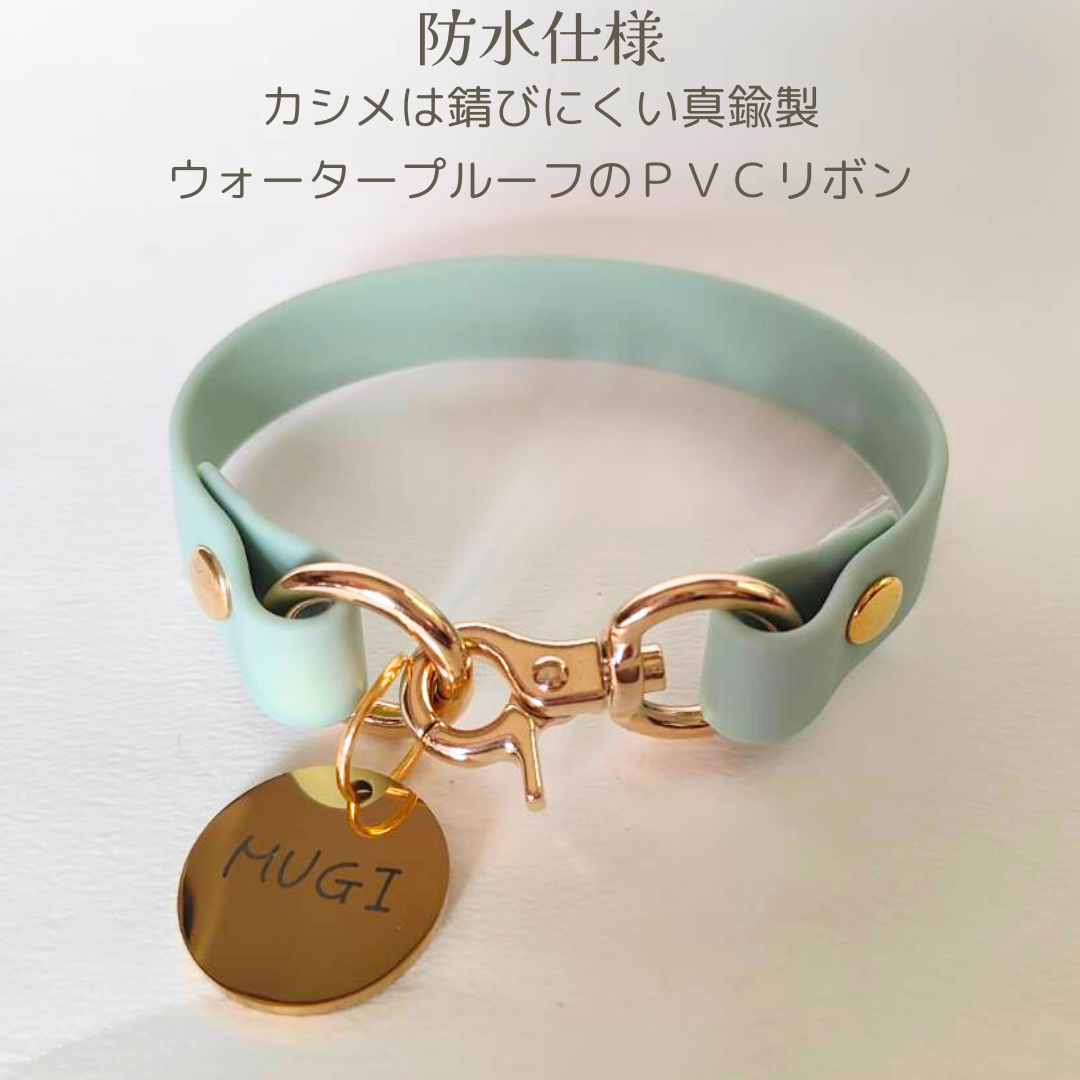 防水仕様|上品で高級感のある犬用首輪(オーダーメイド) ステンレス迷子札オプション チョーカー 首輪