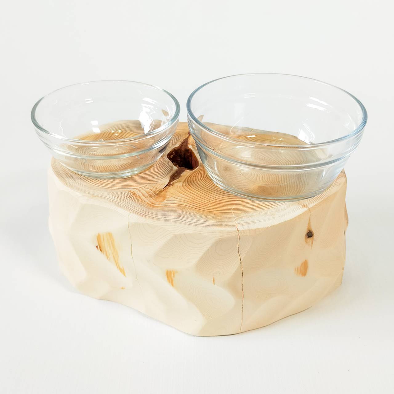 一点もの おやつカップ付 -アート高野槙の丸太のLog Bowl- 水飲み台 ごはん台 餌台