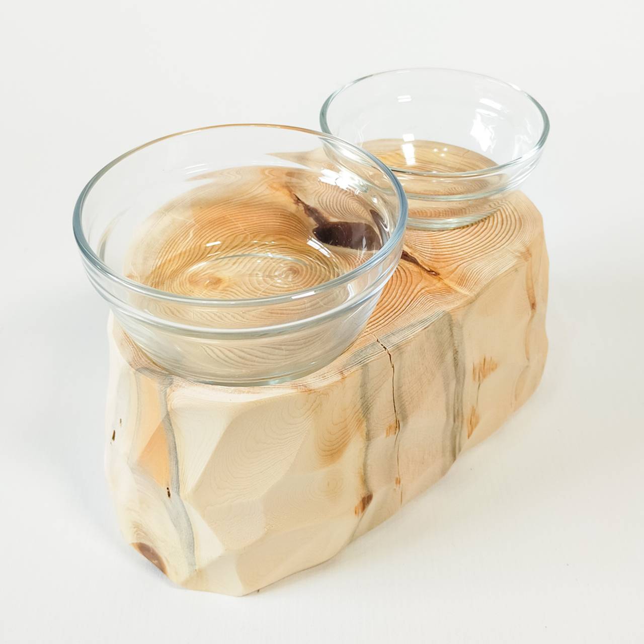 一点もの おやつカップ付 -アート高野槙の丸太のLog Bowl- 水飲み台 ごはん台 餌台