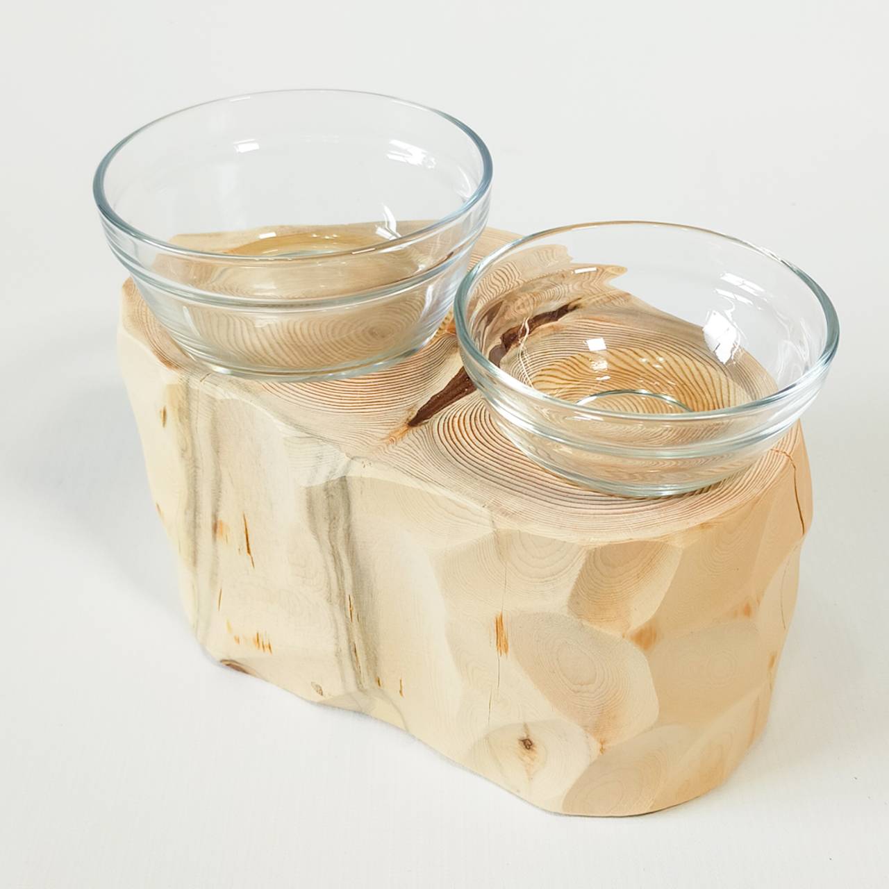 一点もの おやつカップ付② -アート高野槙の丸太のLog Bowl- 水飲み台 ごはん台 餌台のコピー
