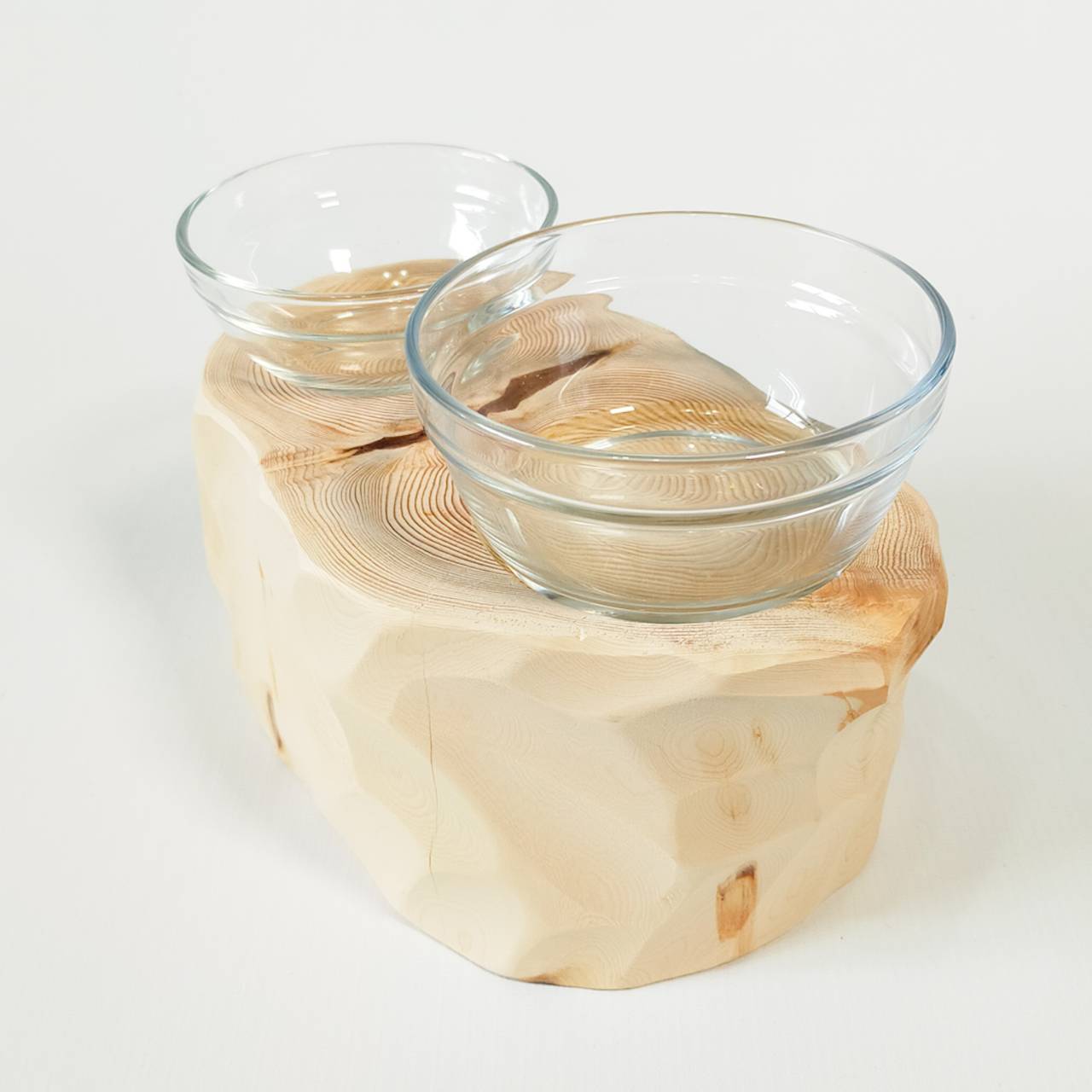 一点もの おやつカップ付② -アート高野槙の丸太のLog Bowl- 水飲み台 ごはん台 餌台のコピー