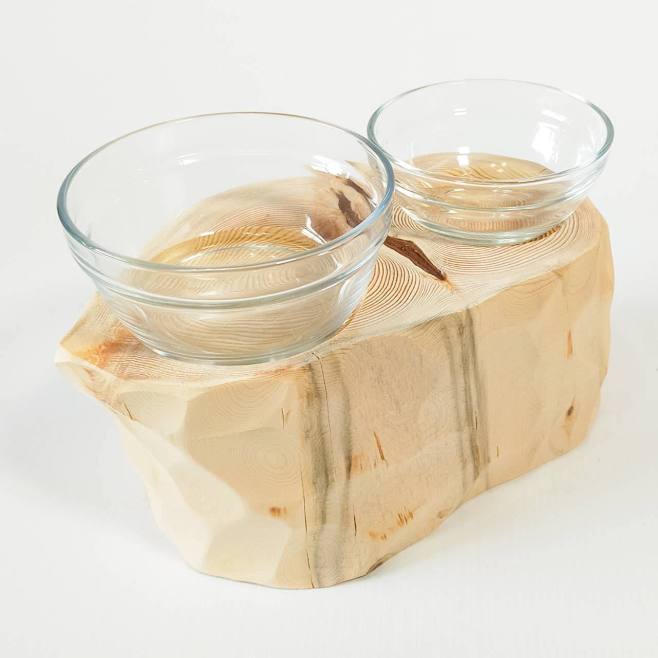 一点もの おやつカップ付② -アート高野槙の丸太のLog Bowl- 水飲み台 ごはん台 餌台のコピー