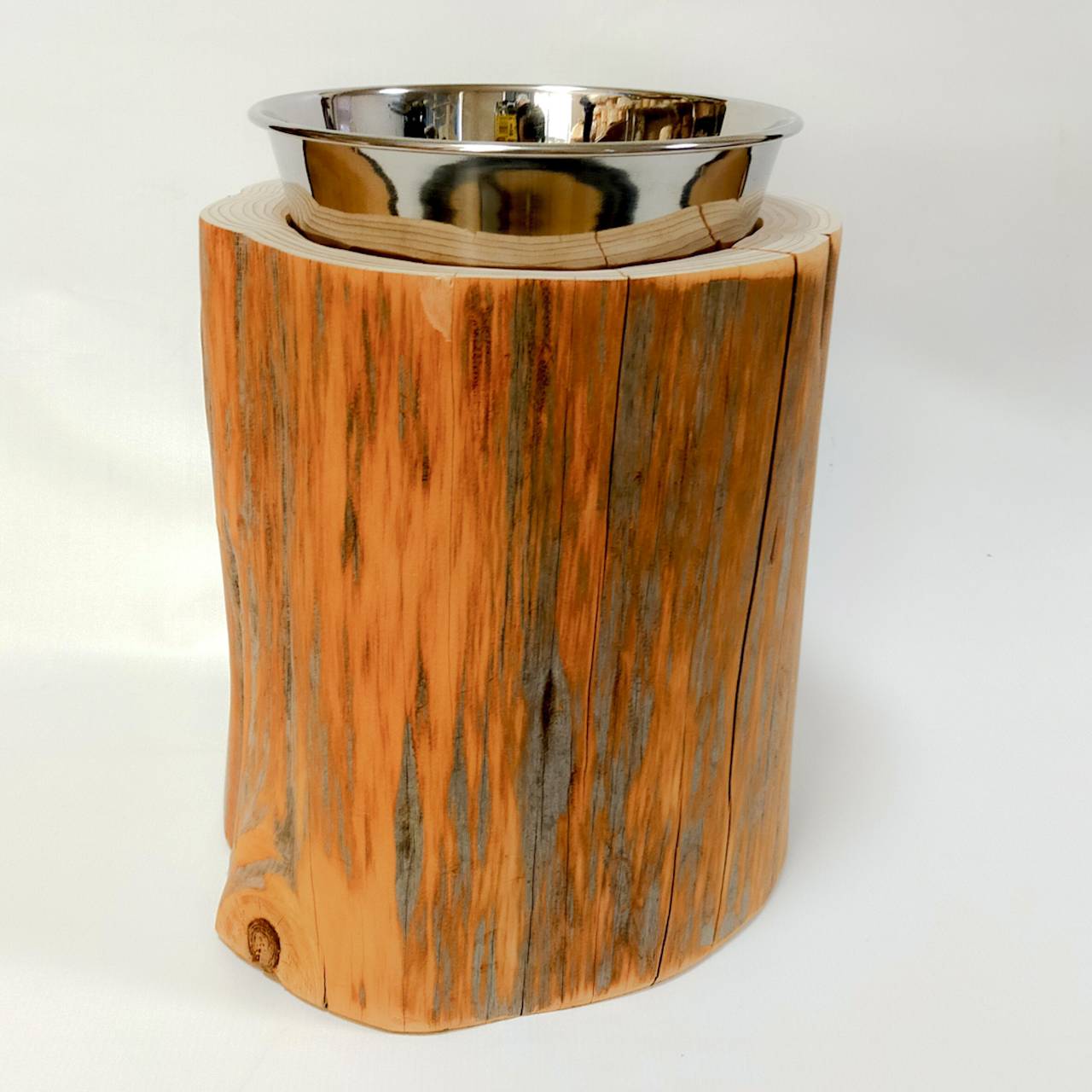 一点もの 中~大型犬用 高さ約30cm -杉の丸太のLog Bowl- 水飲み台 ごはん台 餌台