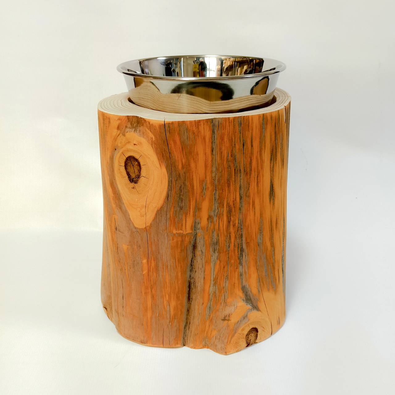 一点もの 中~大型犬用 高さ約30cm -杉の丸太のLog Bowl- 水飲み台 ごはん台 餌台
