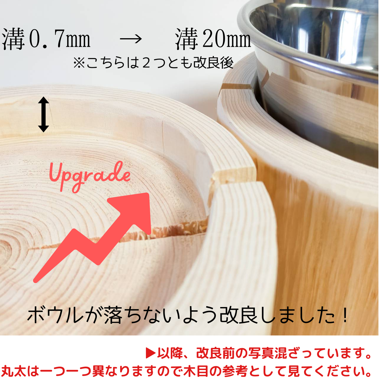 <改良>ステンレスボウル 犬用 高め -ヒノキの丸太のLog Bowl- 水飲み台 ごはん台 餌台