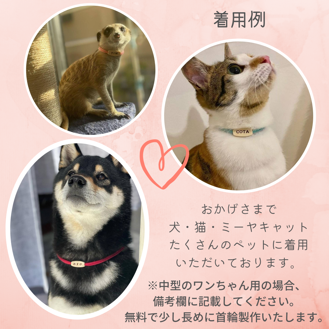 ストレス最小限 <全20色> 揺れない迷子札!やわらか紐首輪 軽い・やわらか紐・安全バックル・迷子札付き アップサイクルヤーン使用 元祖シンプル