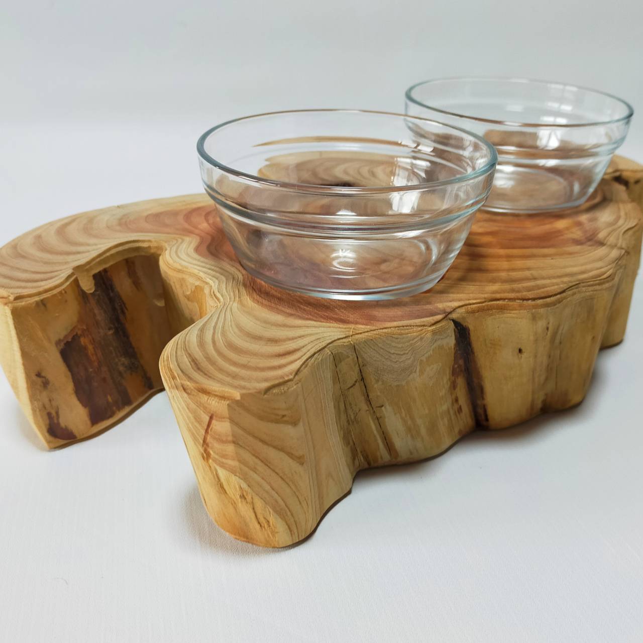 <shop限定>伊吹丸太のペットログボウルダブル 水入れ フードボウル 餌台 エサ入れ