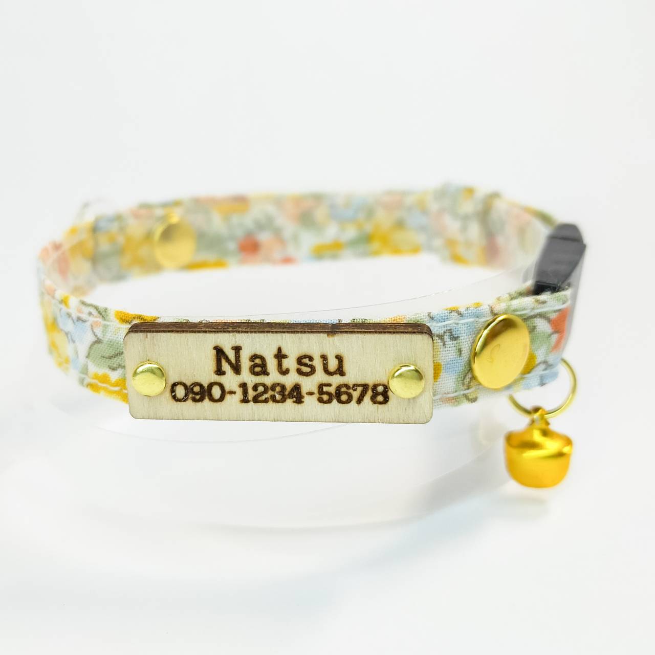 やさしい100%コットン リバティ生地使用 オプション木製迷子札 セーフティバックル 猫 首輪