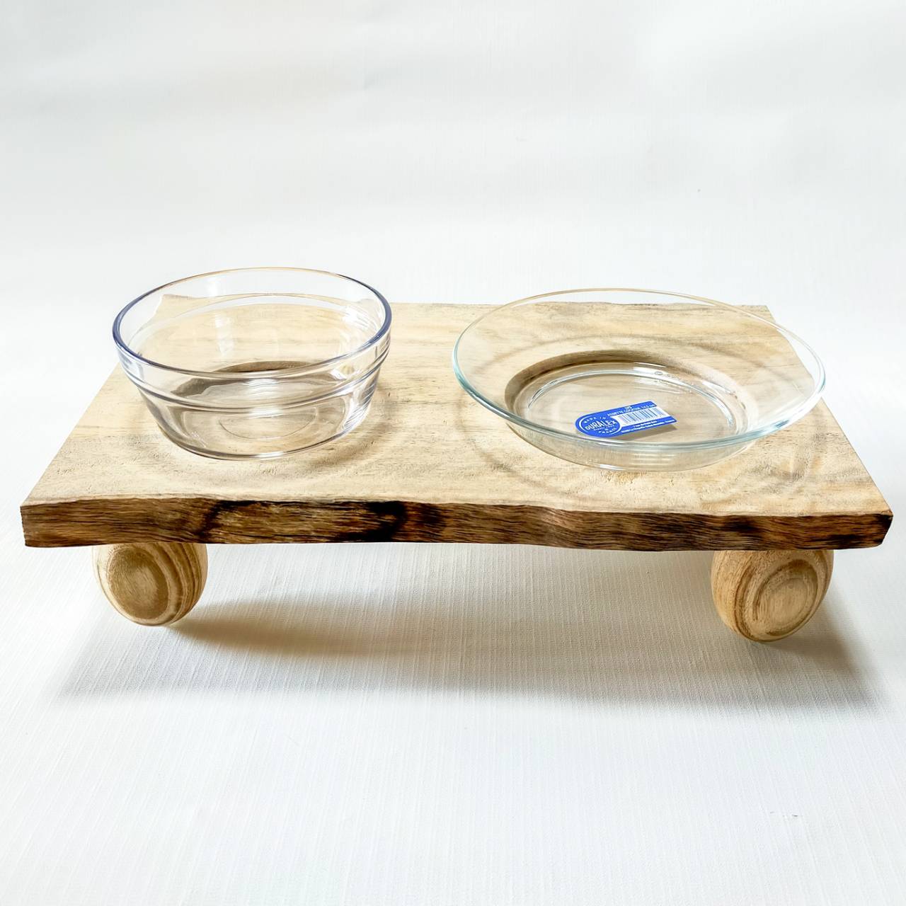 一点もの ごはんとお水 黒柿無垢材のログボウル 水入れ フードボウル 餌台 エサ入れ