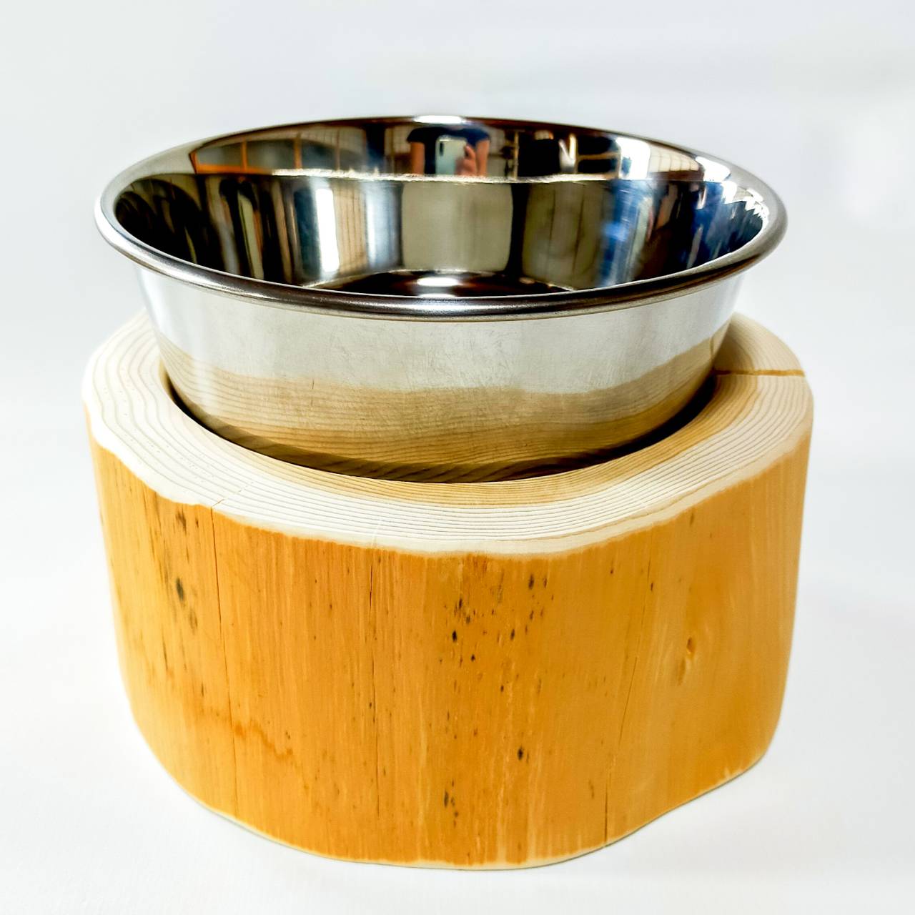 【アウトレット20%OFF】ステンレスボウル 犬用 猫 多頭飼い用 -高野槙の丸太のLog Bowl- 水飲み台 ごはん台 餌台