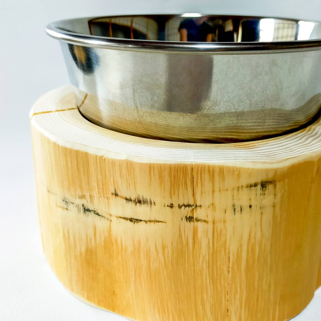 【アウトレット20%OFF】ステンレスボウル 犬用 猫 多頭飼い用 -高野槙の丸太のLog Bowl- 水飲み台 ごはん台 餌台
