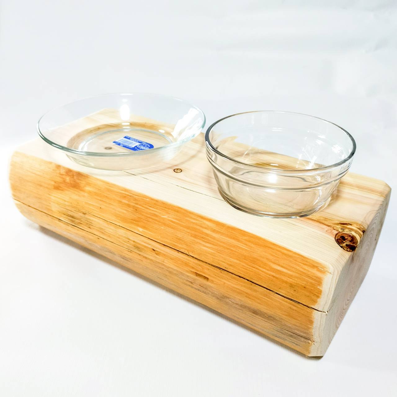 【アウトレット20%OFF】ごはんとお水 ヒノキ丸太のペットログボウルダブル 水入れ フードボウル 餌台 エサ入れ
