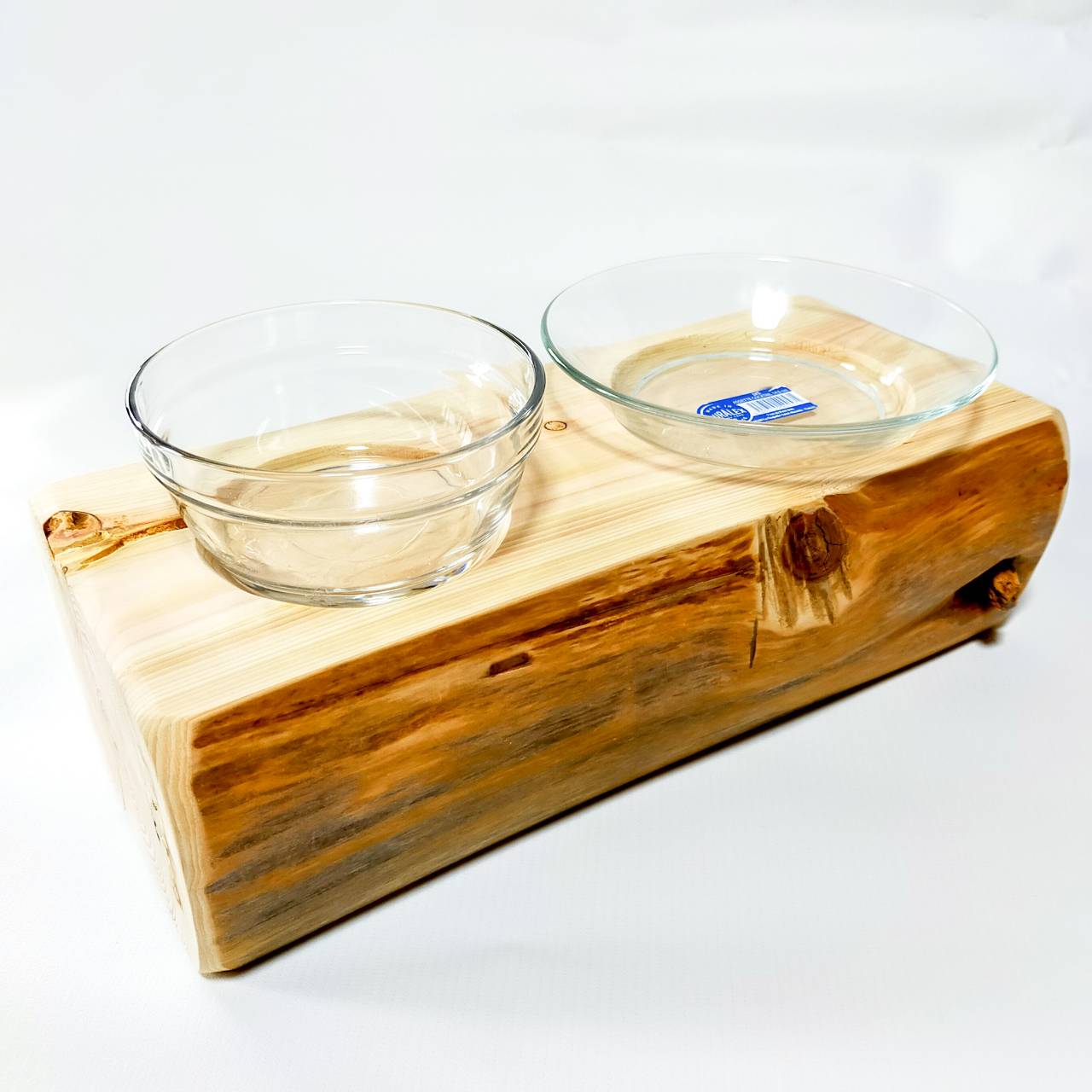 【アウトレット20%OFF】ごはんとお水 ヒノキ丸太のペットログボウルダブル 水入れ フードボウル 餌台 エサ入れ