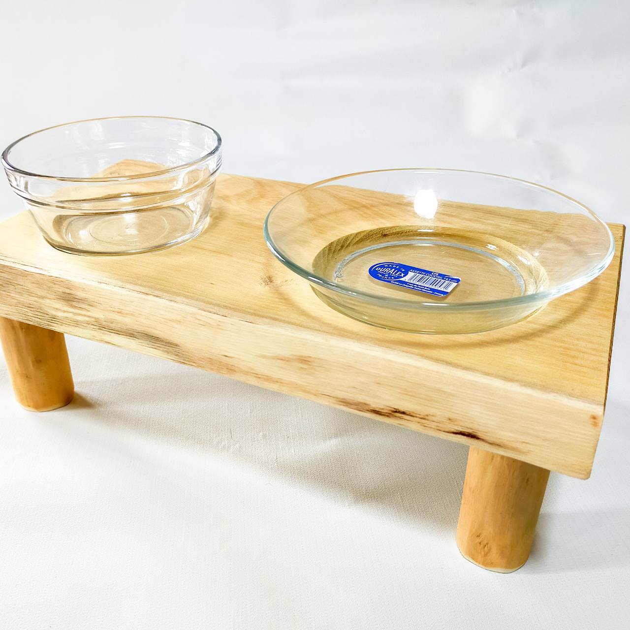 一点もの ごはんとお水 アカシア無垢材のログボウル 水入れ フードボウル 餌台 エサ入れのコピー