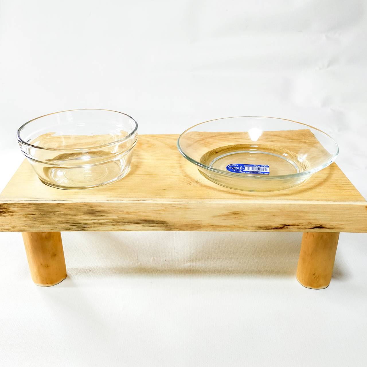 一点もの ごはんとお水 アカシア無垢材のログボウル 水入れ フードボウル 餌台 エサ入れのコピー