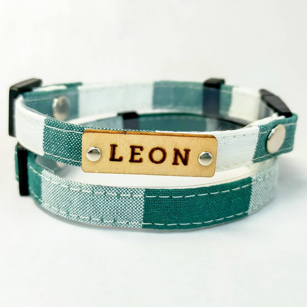 フォレストグリーン ツートンカラー オプション木製迷子札 セーフティバックル 猫 小型犬 首輪