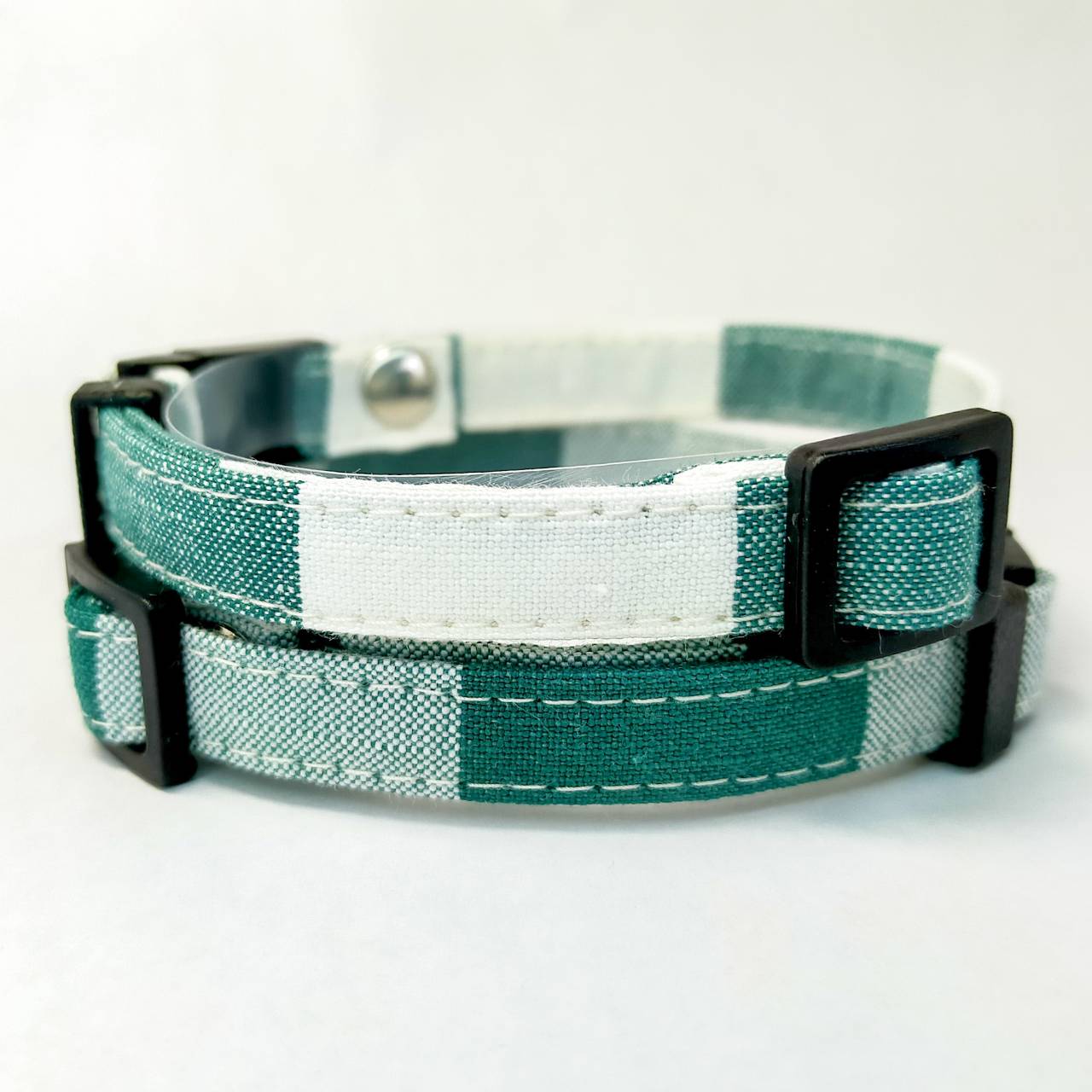 フォレストグリーン ツートンカラー オプション木製迷子札 セーフティバックル 猫 小型犬 首輪