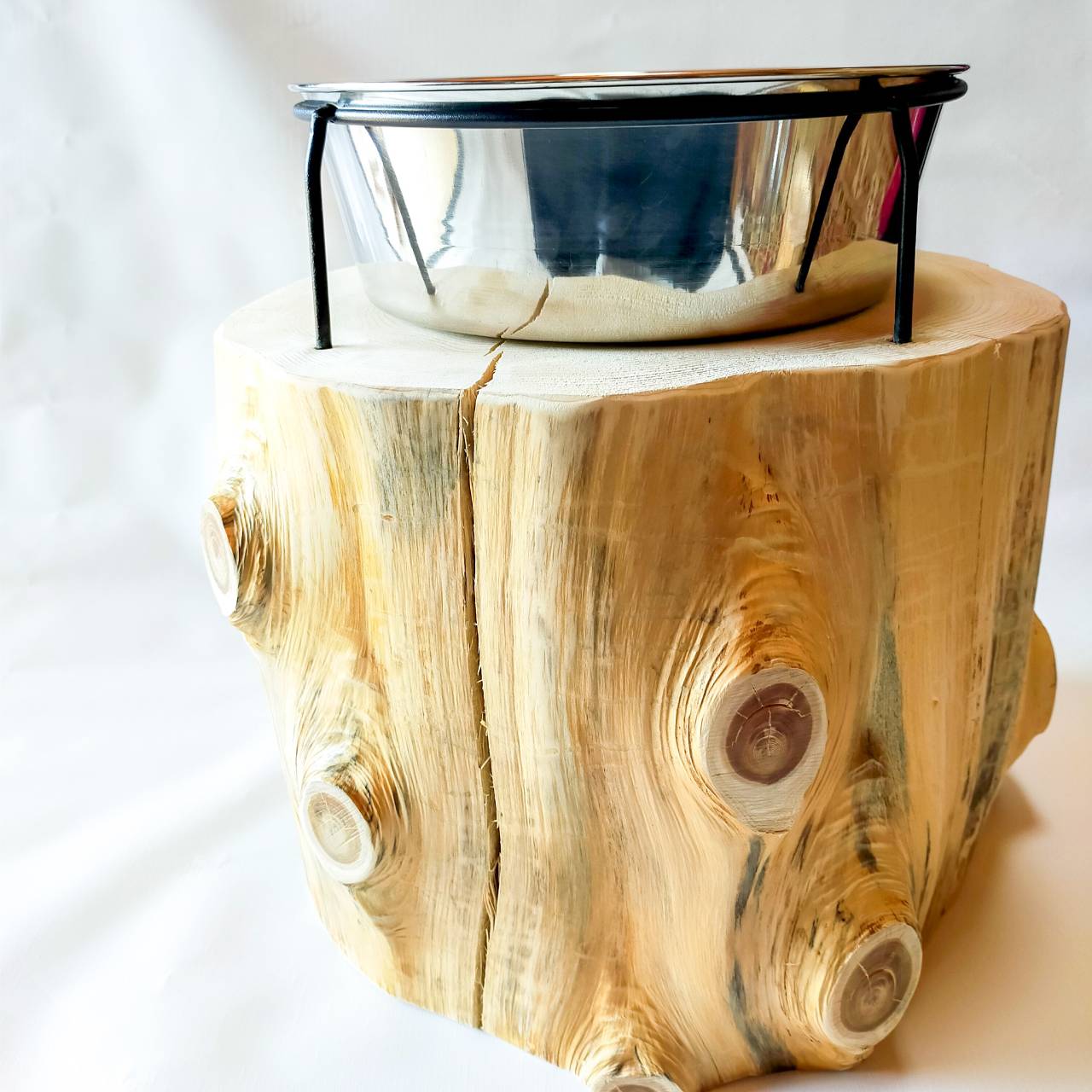 一点もの 大型犬用 高さ27cm -高野槙の丸太のLog Bowl- 水飲み台 ごはん台 餌台