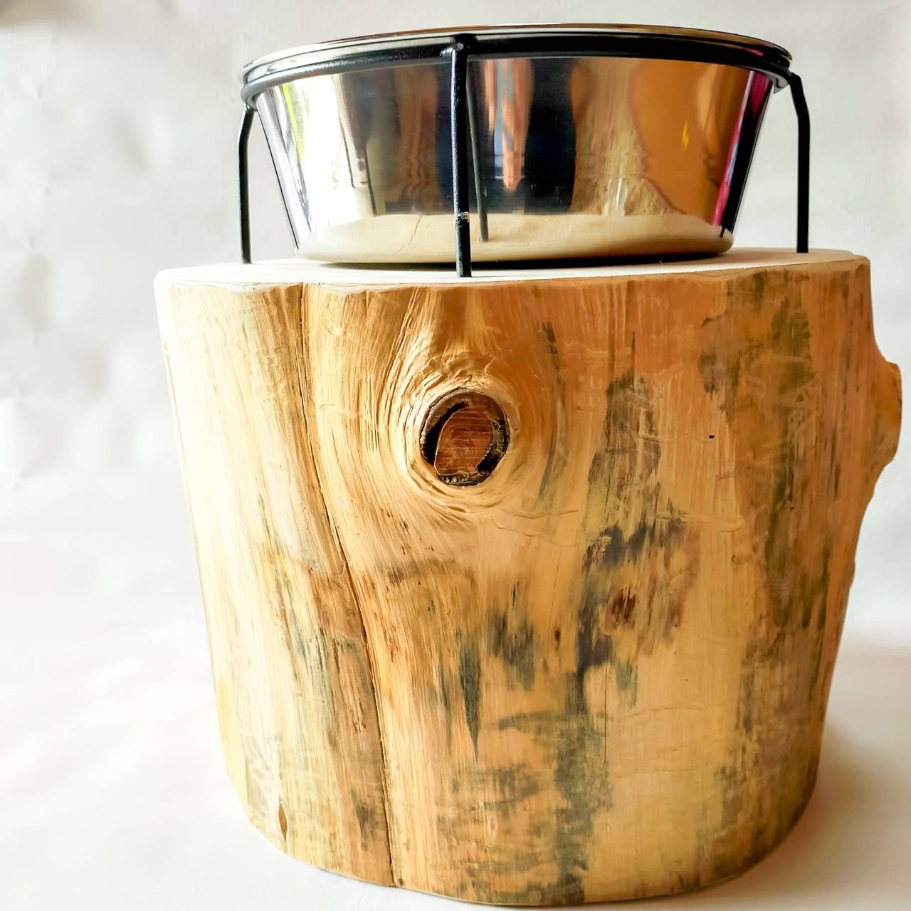 一点もの 大型犬用 高さ27cm -高野槙の丸太のLog Bowl- 水飲み台 ごはん台 餌台