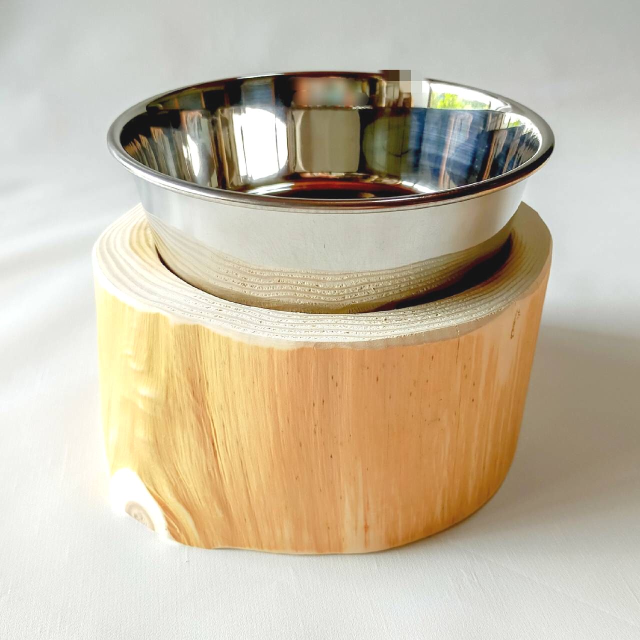 <改良> ステンレスボウル 犬用 猫 多頭飼い用 -高野槙の丸太のLog Bowl- 水飲み台 ごはん台 餌台
