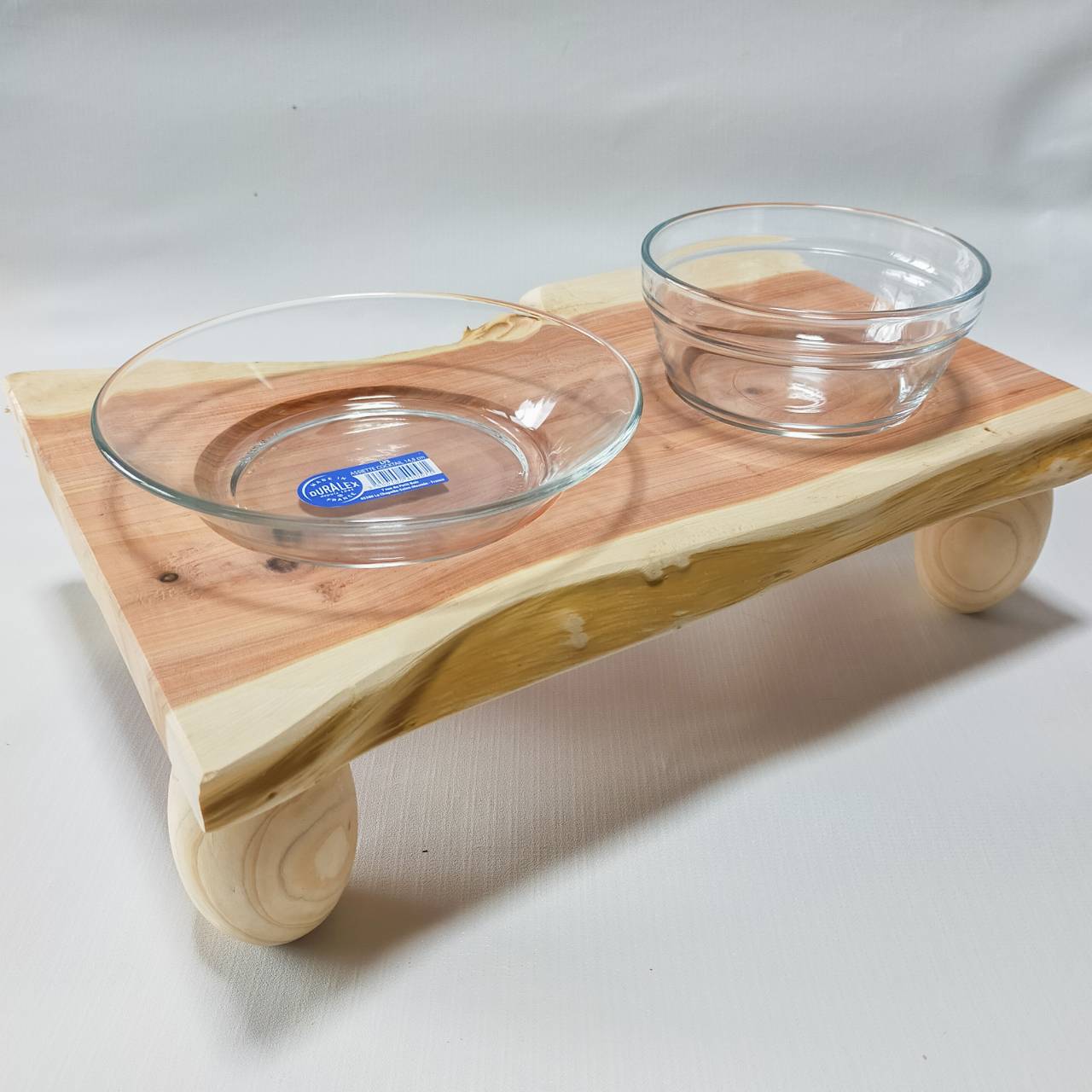 一点もの ごはんとお水 ②伊吹無垢材のログボウル 水入れ フードボウル 餌台 エサ入れ