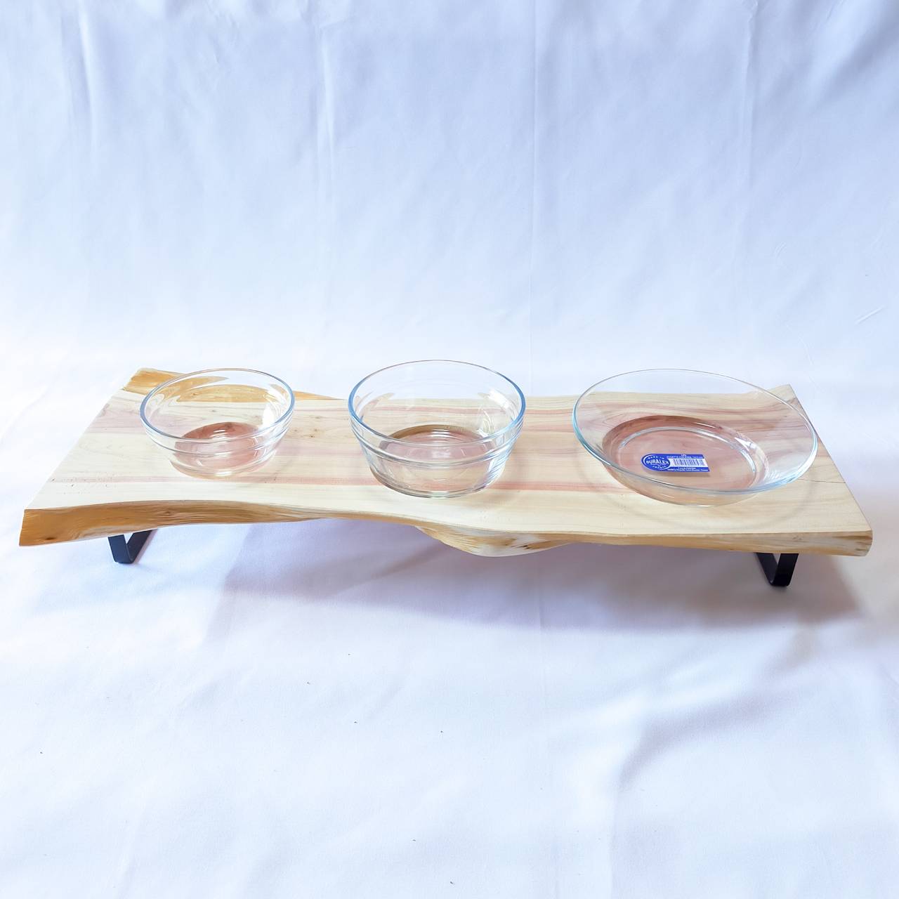一点もの ごはんとお水とおやつボウル付♪ 伊吹無垢材のログボウル 水入れ フードボウル 餌台 エサ入