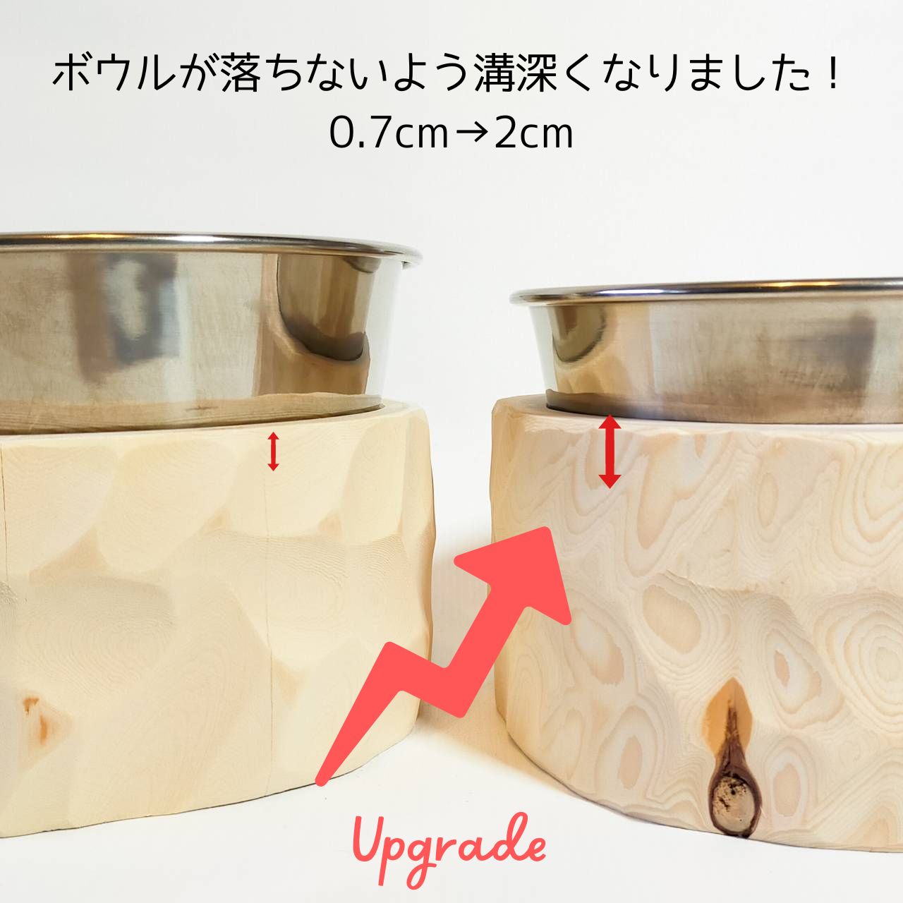 <改良>ステンレスボウル 中型犬・多頭飼い向け -高野槙の丸太のLog Bowl- 水飲み台 ごはん台 餌台
