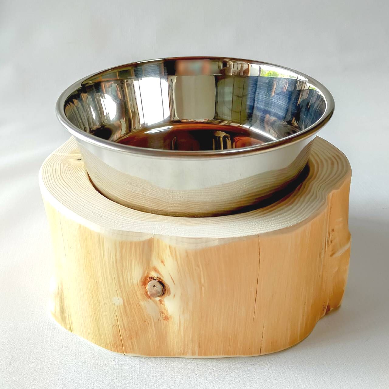<改良> ステンレスボウル 犬用 猫 多頭飼い用 -高野槙の丸太のLog Bowl- 水飲み台 ごはん台 餌台