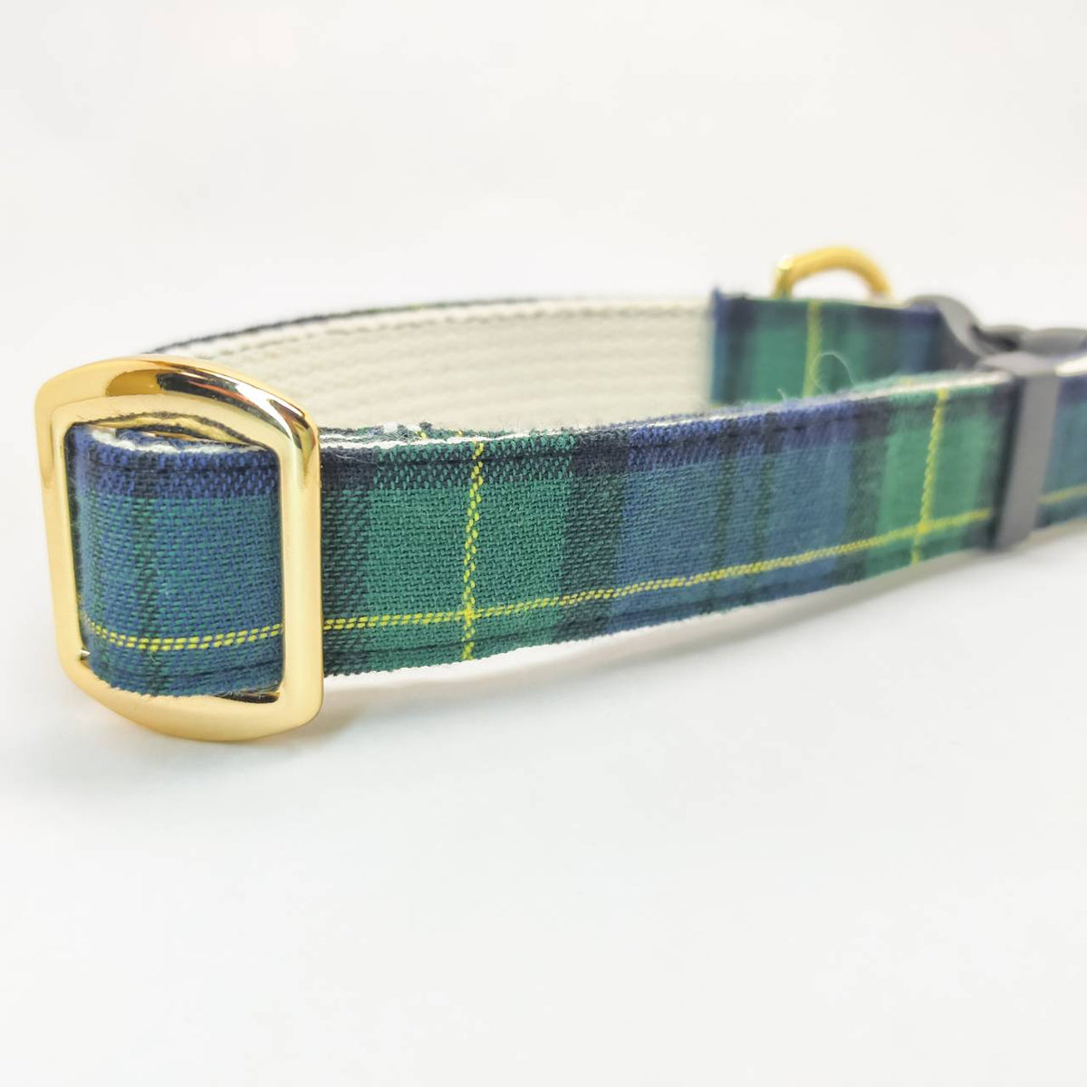 Tartan Check Green, 100% Cotton, Dog Cotton Collar, Optional ID Tag, Dog Collar, 2cm Width