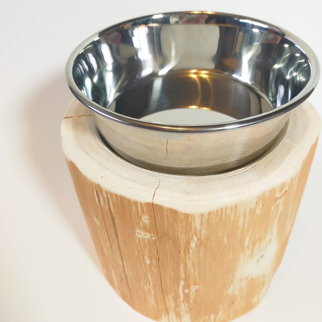 アウトレット20%OFF ステンレスボウル 犬用 高め -高野槙の丸太のLog Bowl- 水飲み台 ごはん台 餌台