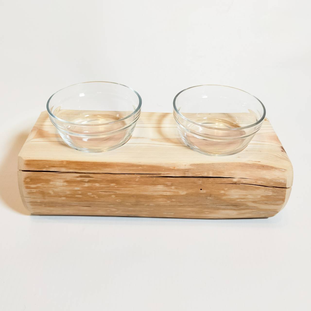 【アウトレット10%OFF】ヒノキ丸太のペットログボウルダブル② 水入れ フードボウル 餌台 エサ入れ