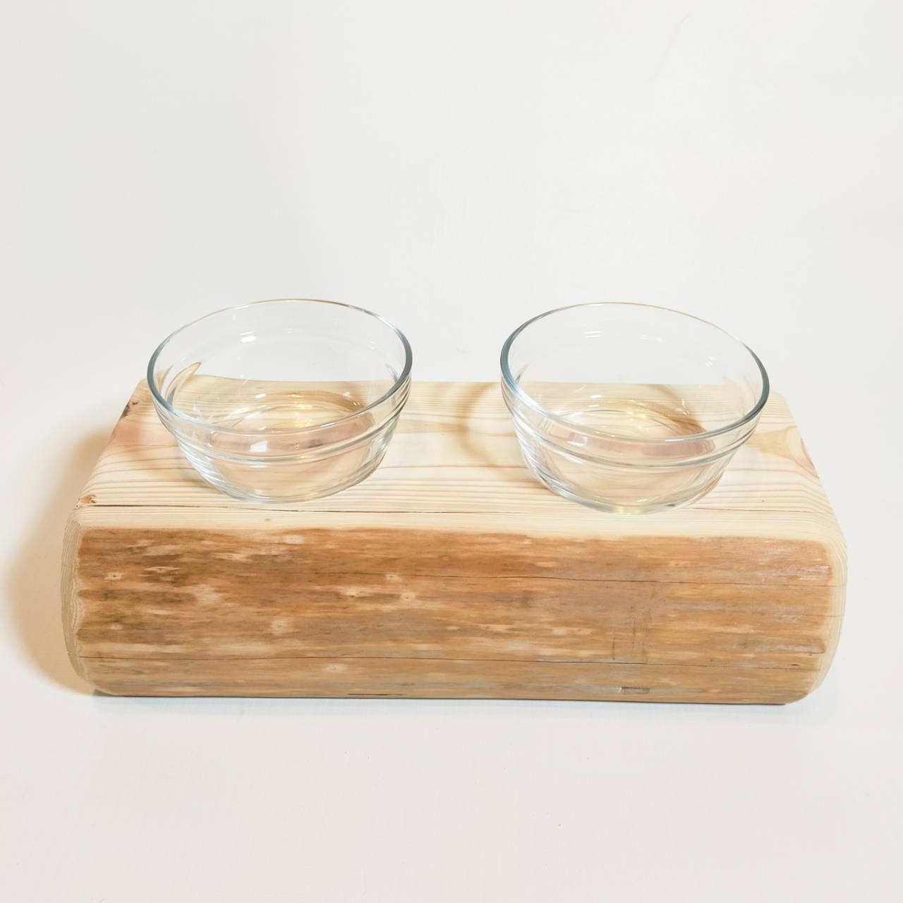 【アウトレット10%OFF】ヒノキ丸太のペットログボウルダブル② 水入れ フードボウル 餌台 エサ入れ