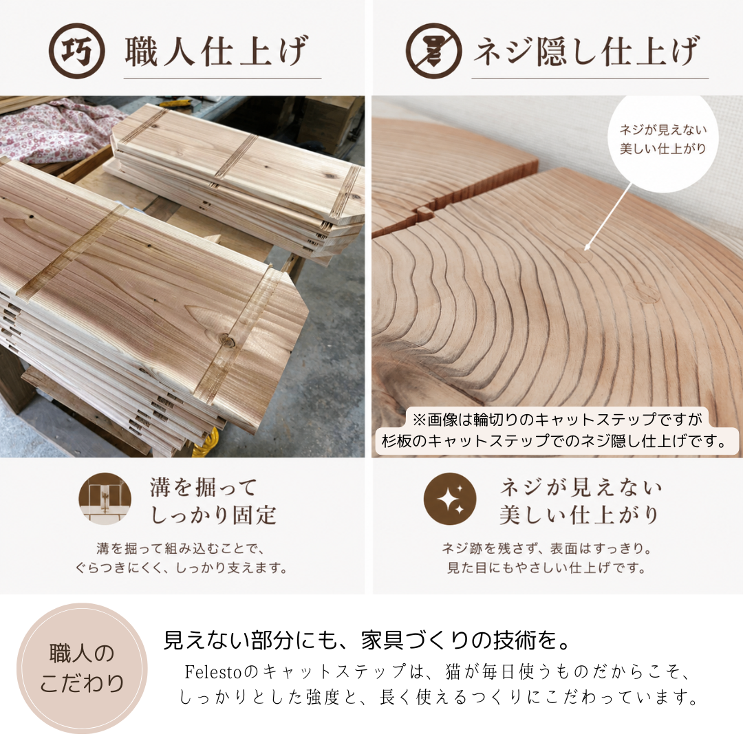 国産無垢材 キャットステップ 爪とぎ棒セット 壁付け 石膏ボード対応 杉 ヒノキ 猫用 キャットウォーク 木製 職人手作り 送料無料※沖縄は別途