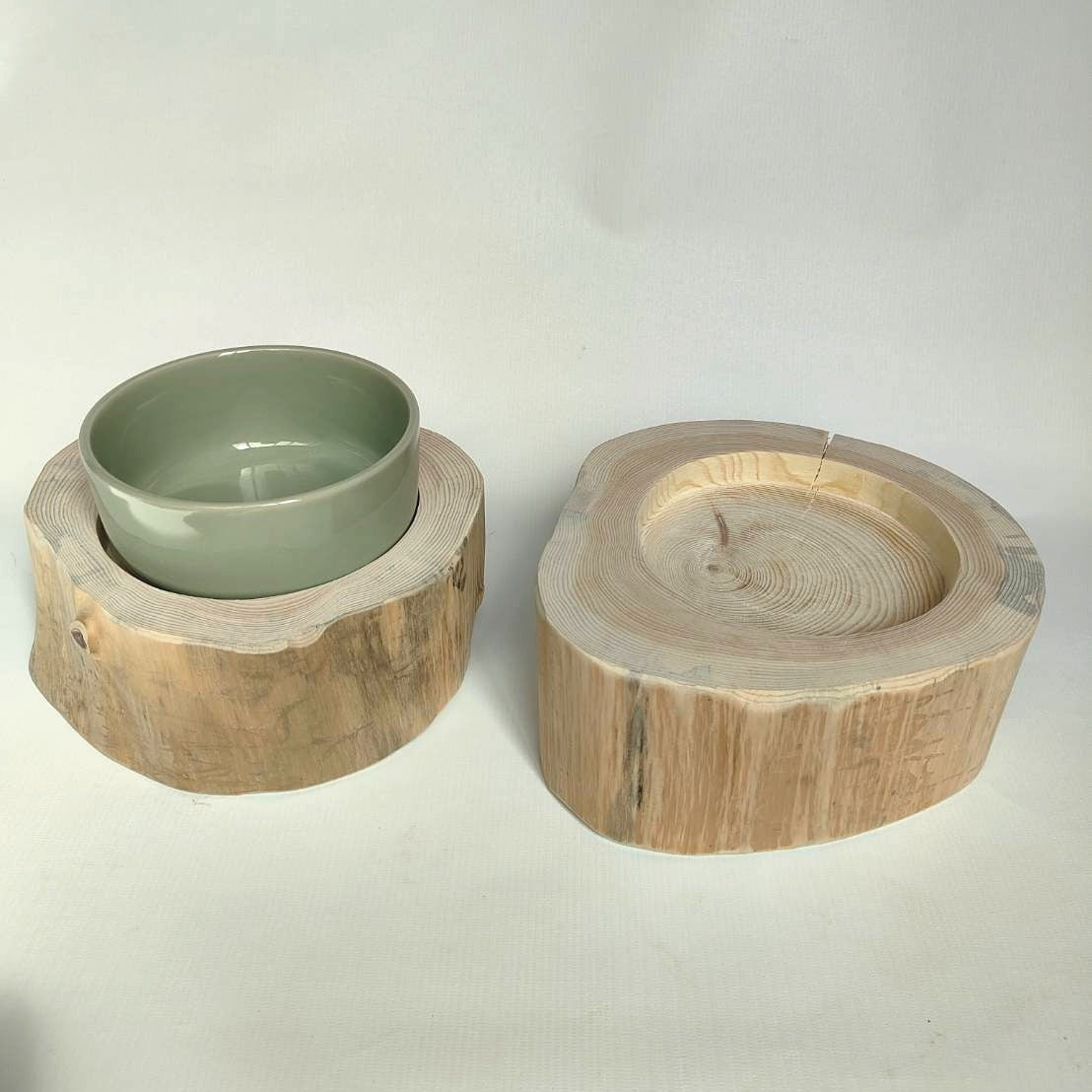 ＜丸太のみ販売＞アウトレット20％OFF 　ヘルスウォーターボウルMがピッタリ入る！　アウトレット　フレッシュ高野槙のログボウル　ごはん台　フードボウル　餌台　エサ入れ 1個販売