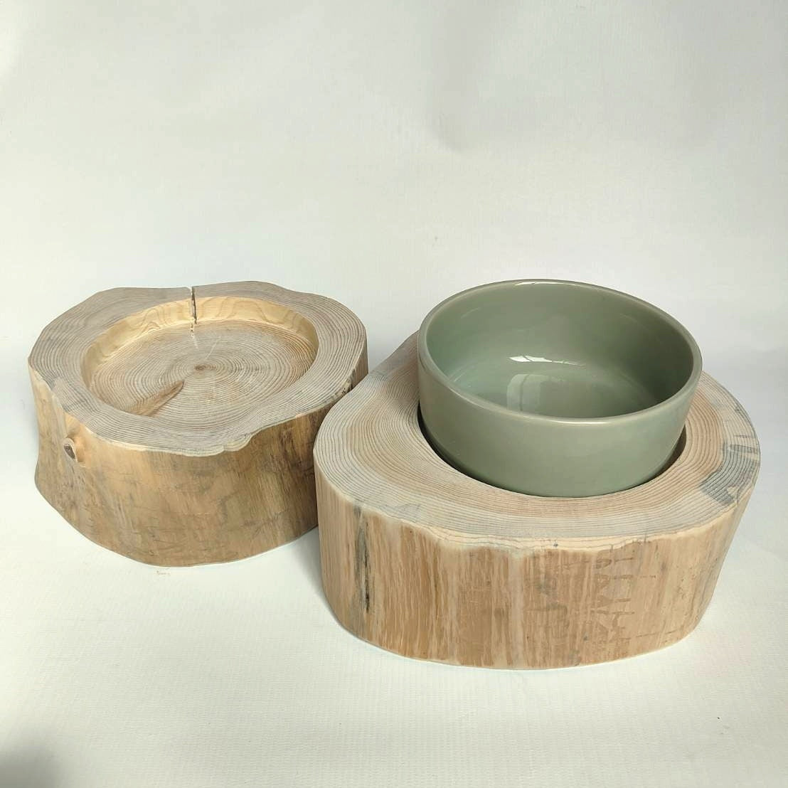 ＜丸太のみ販売＞アウトレット20％OFF 　ヘルスウォーターボウルMがピッタリ入る！　アウトレット　フレッシュ高野槙のログボウル　ごはん台　フードボウル　餌台　エサ入れ 1個販売