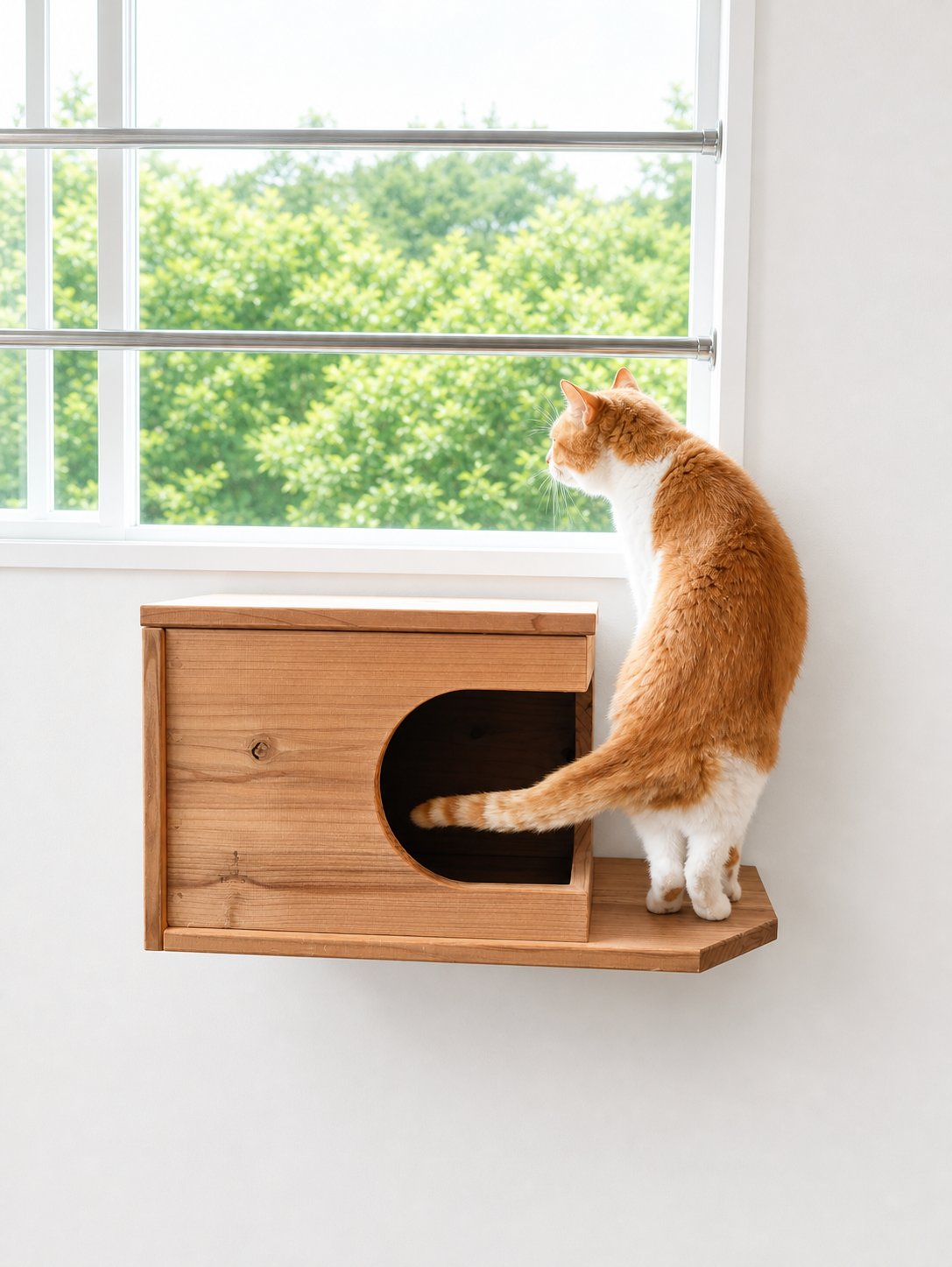 まだ販売前　Felesto 壁付けキャットハウス｜天然無垢材 専用クッション付き キャットステップ・キャットウォークにも