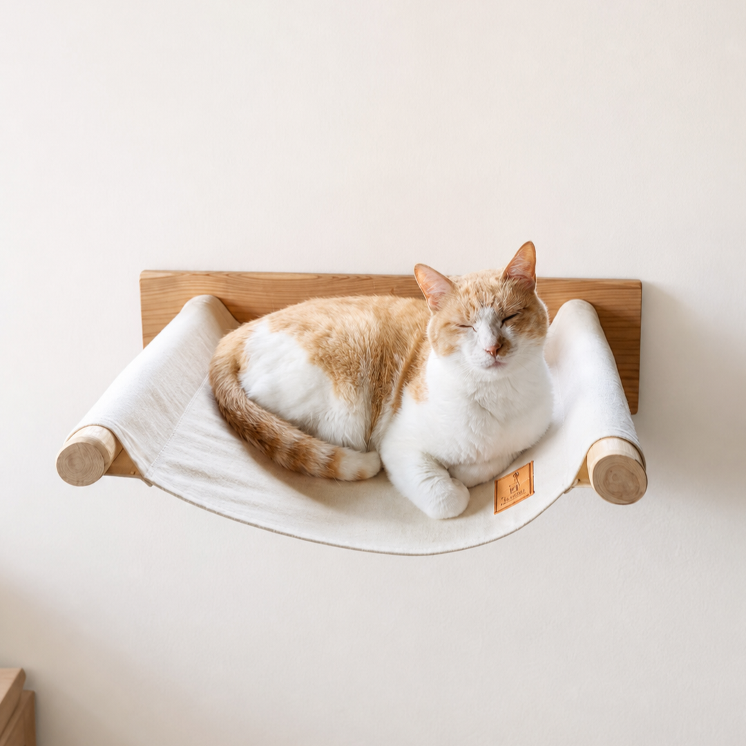 7月24日10AM販売予定(まだ販売前）　壁付け 猫ハンモック 天然木 無垢材 帆布 約10°傾き設計 石膏ボード対応 窓辺 壁掛け キャットステップ キャットウォーク Felesto　送料無料※北海道・沖縄・九州は別途