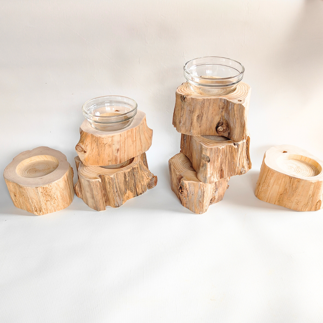 【アウトレット20％OFF】　表情豊かなしゃれ高野槙のログボウル　ごはん台　フードボウル　餌台　エサ入れ 1個販売　ランダム配送