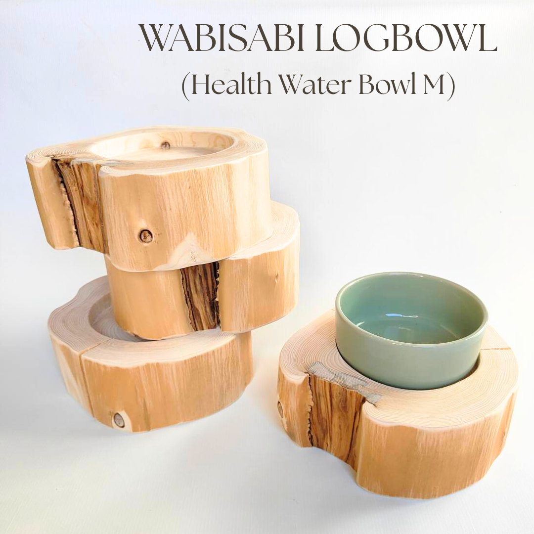 ＜丸太のみ販売＞アウトレット20％OFF　（ランダム配送４個入荷）ヘルスウォーターボウルMがピッタリ入る！　アウトレット　フレッシュ高野槙のログボウル　ごはん台　フードボウル　餌台　エサ入れ 1個販売