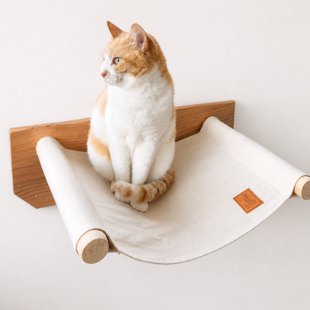 7月24日10AM販売予定(まだ販売前）　壁付け 猫ハンモック 天然木 無垢材 帆布 約10°傾き設計 石膏ボード対応 窓辺 壁掛け キャットステップ キャットウォーク Felesto　送料無料※北海道・沖縄・九州は別途